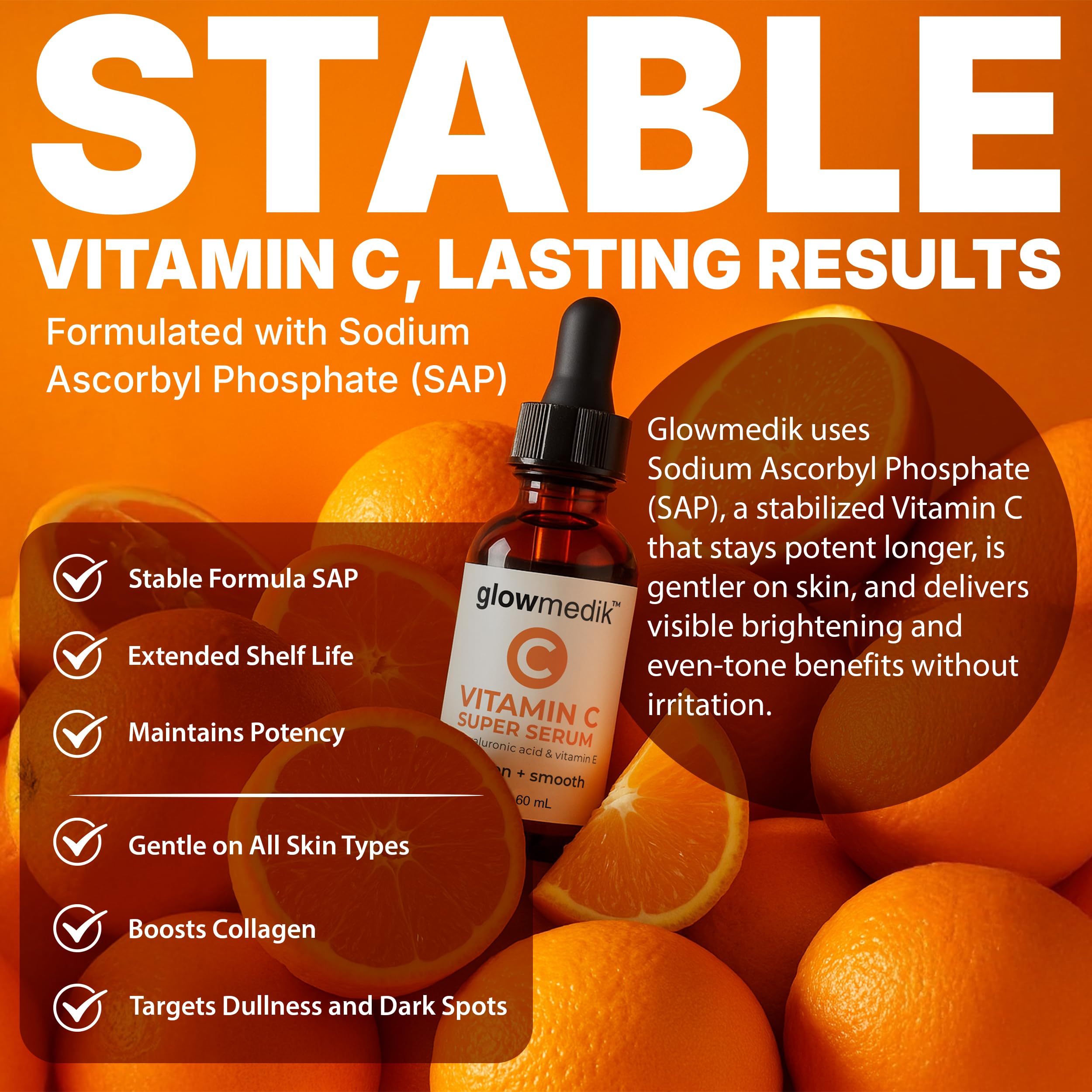 Texture hydratante du GlowMedik sérum vitamine C avec ingrédients botaniques