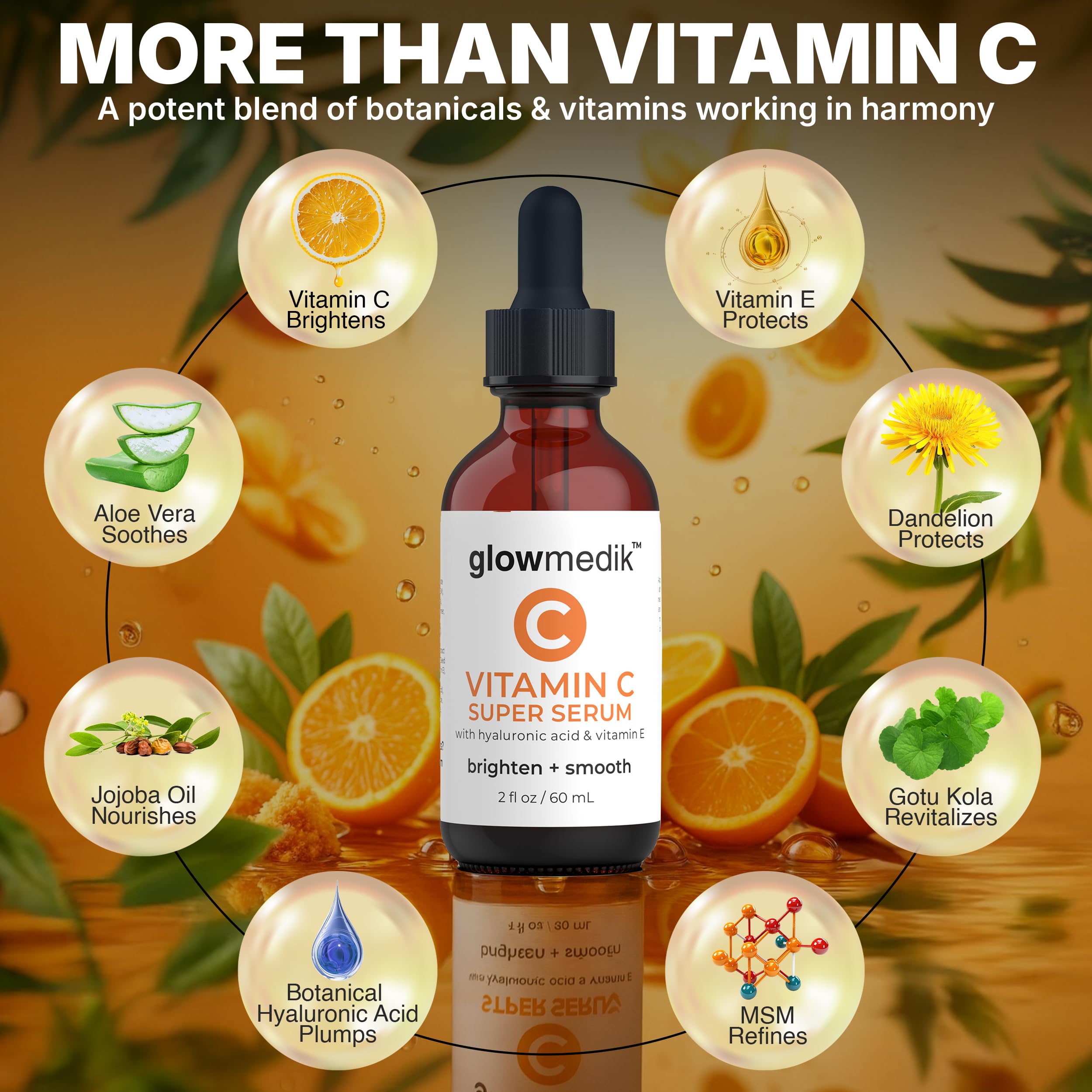 Peau lisse et uniforme après utilisation du GlowMedik sérum vitamine C