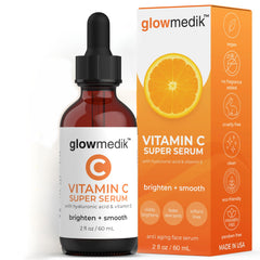 GlowMedik Sérum Vitamine C visuel bouteille illustrant l'application et l'hydratation