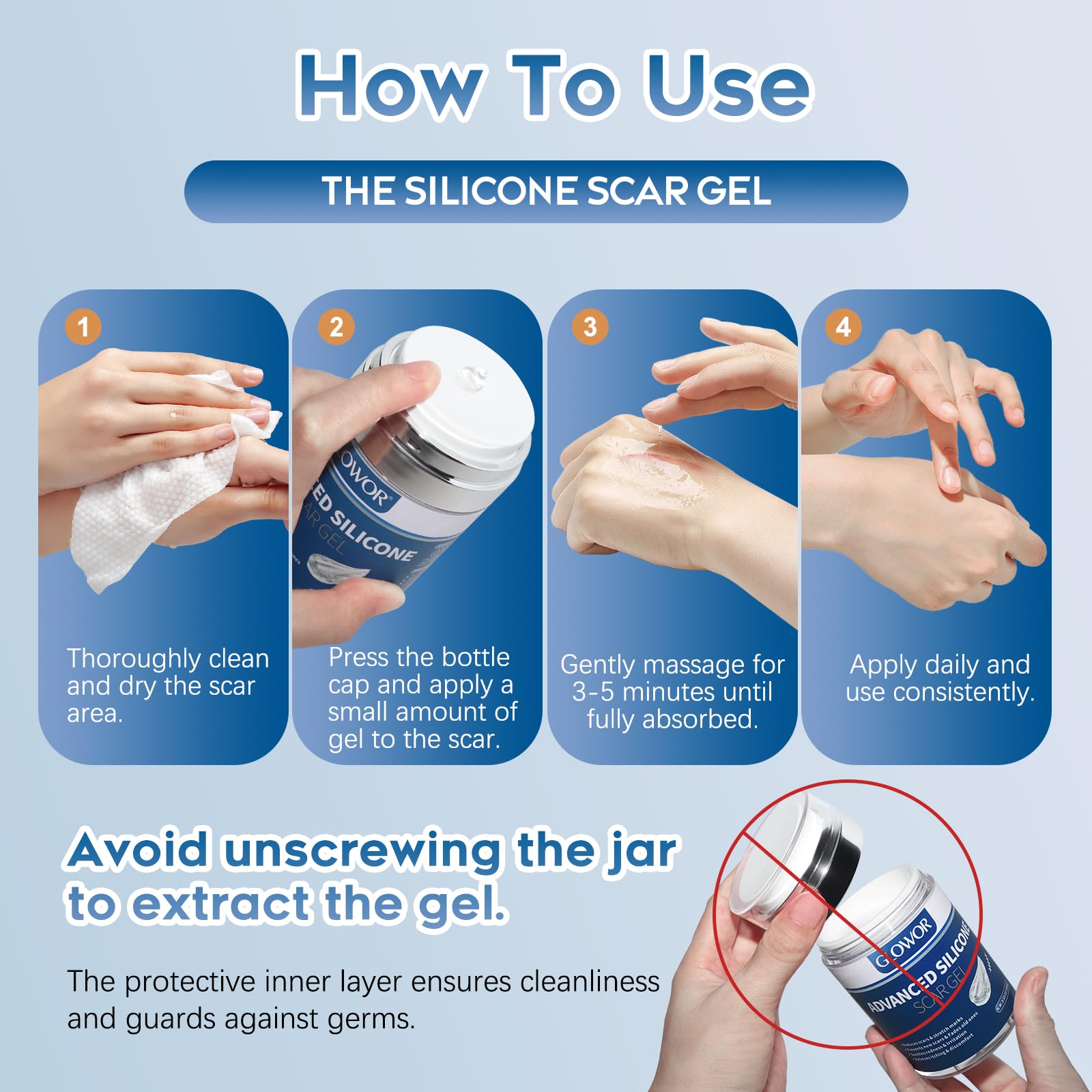 Glowor gel silicone cicatrices texture amelioree – peau plus lisse et uniforme.