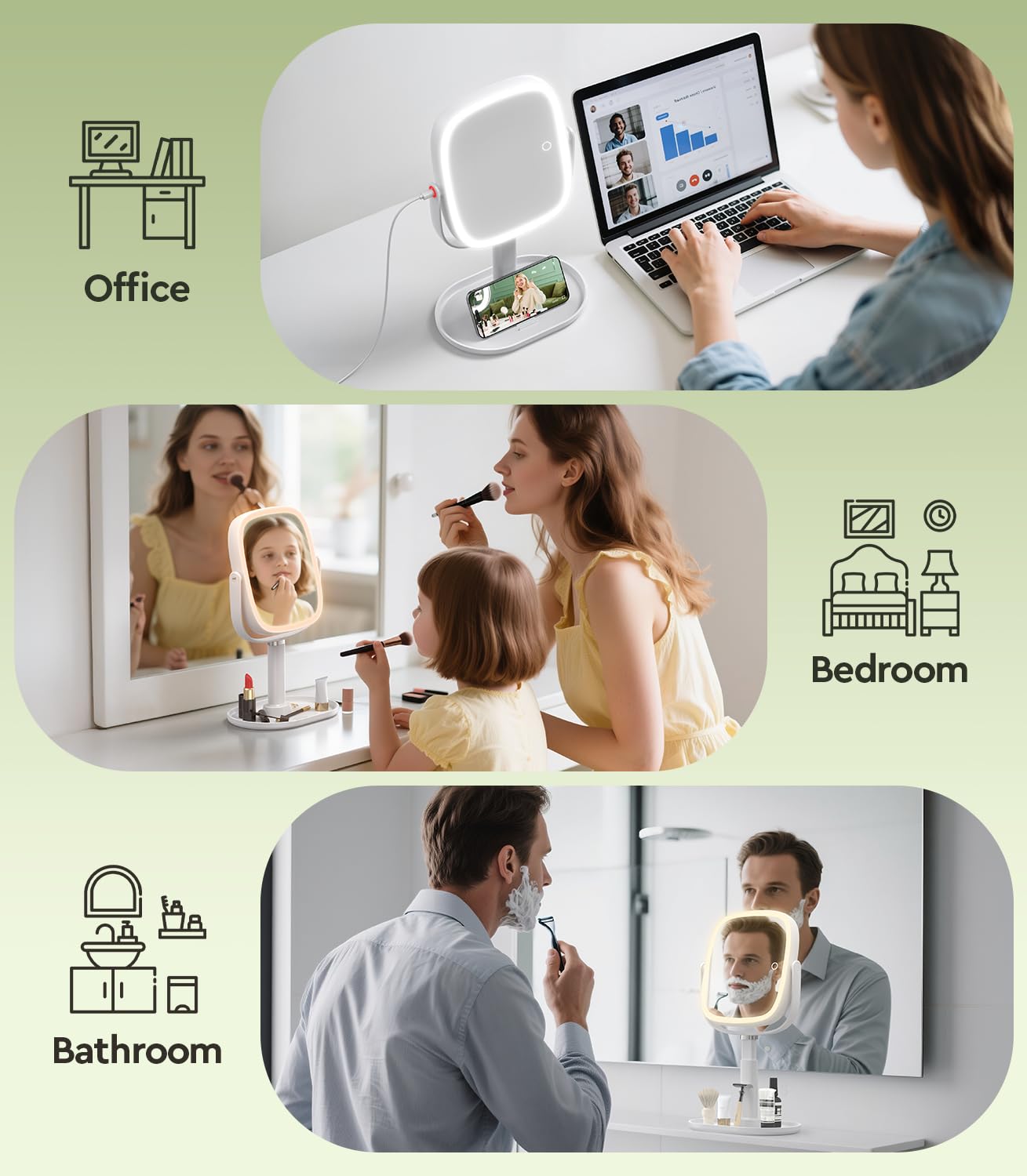 Glowtop bouton double-face contrôle lumineux sans tourner le miroir
