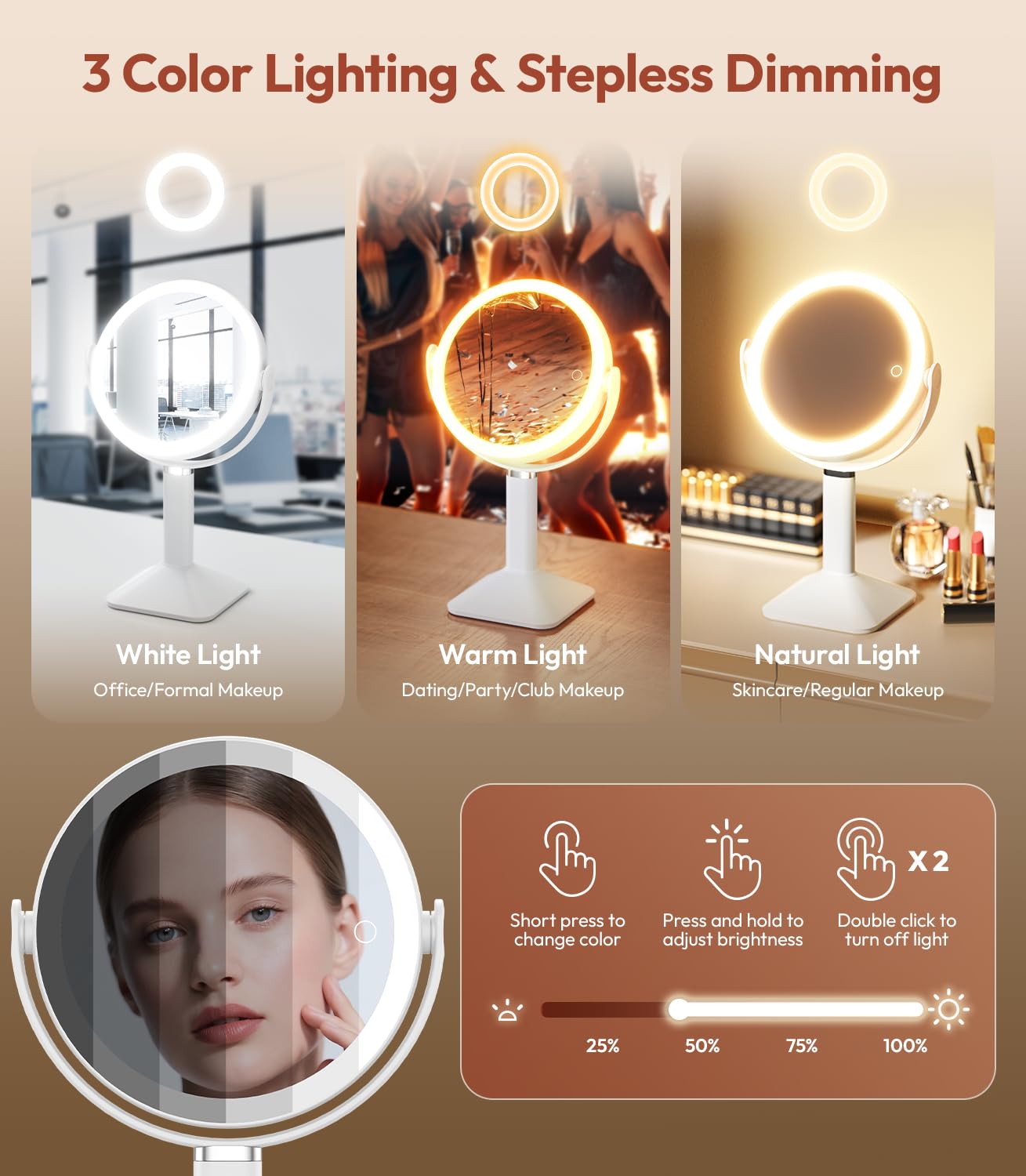 Glowtop contrôle tactile avec mémoire des réglages lumineux.