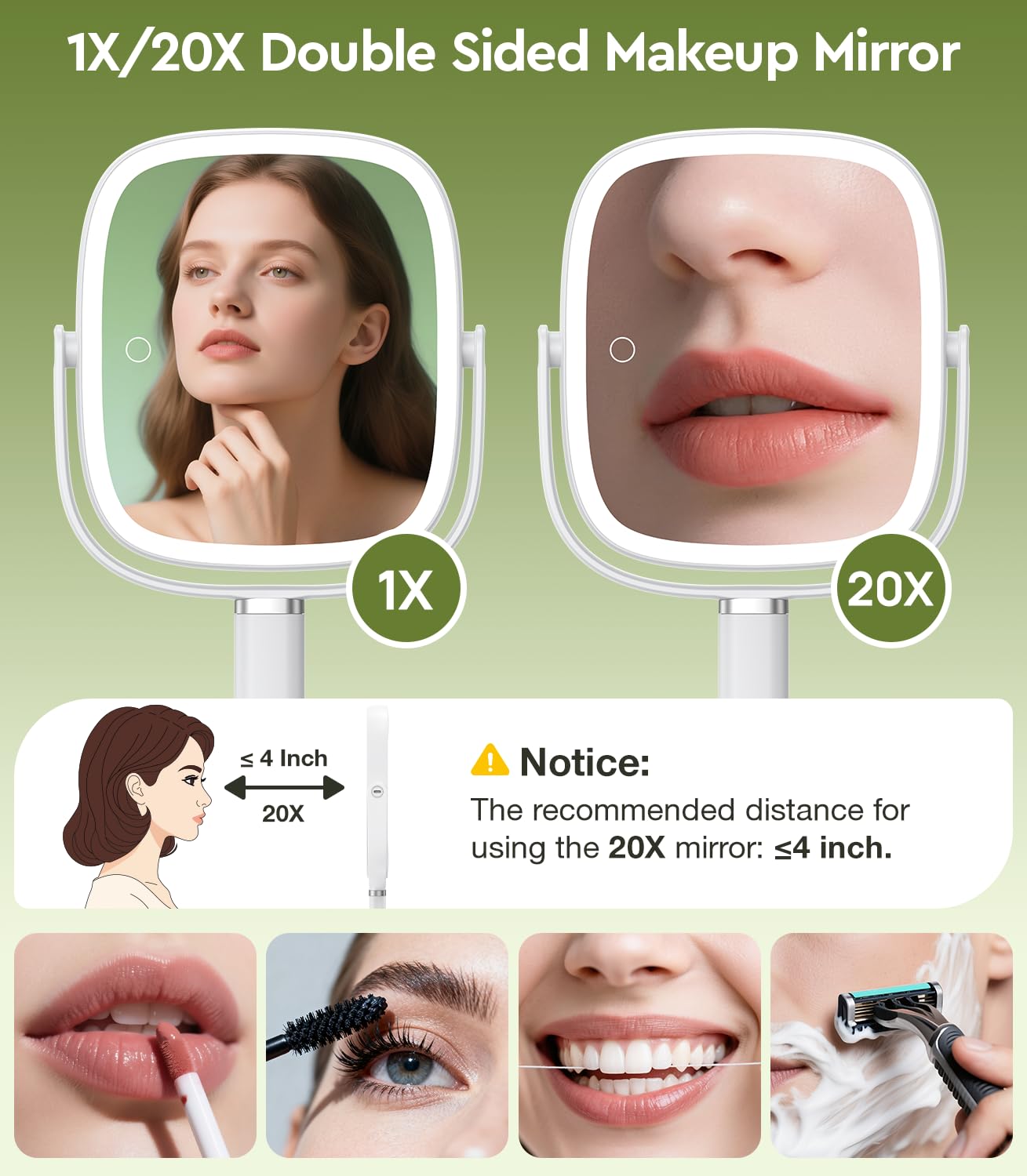 Glowtop miroir 1x et 20x avec éclairage pour détails précis