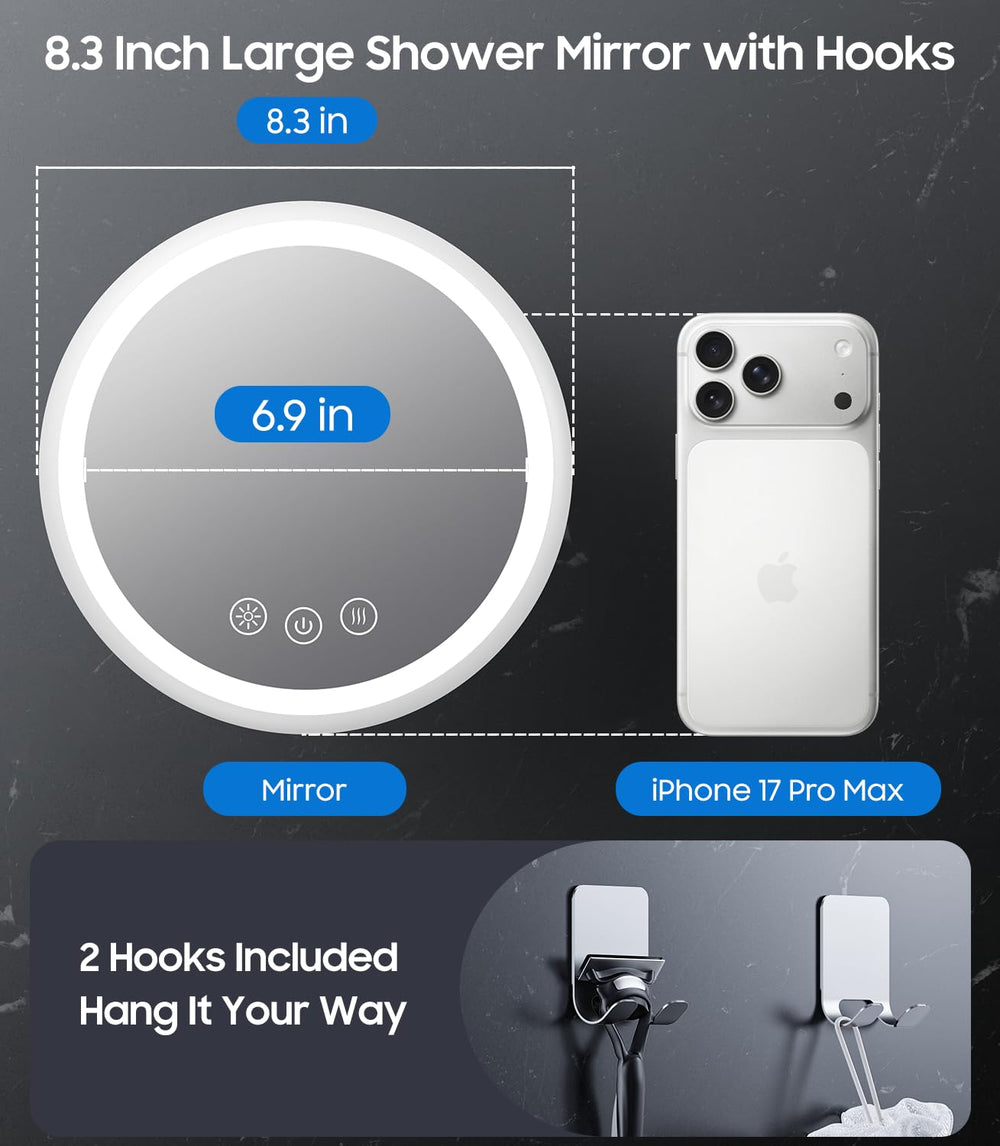 Glowtop Miroir Douche Rotation 360° Magnétique pour ajuster rapidement la vue.