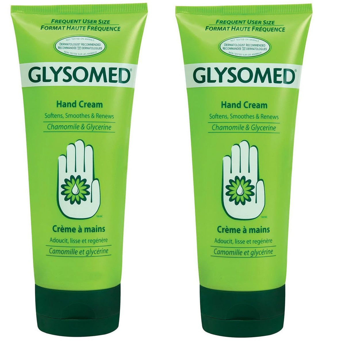 Vue du pack Glysomed avec deux tubes de 250 mL pour l'hydratation quotidienne.