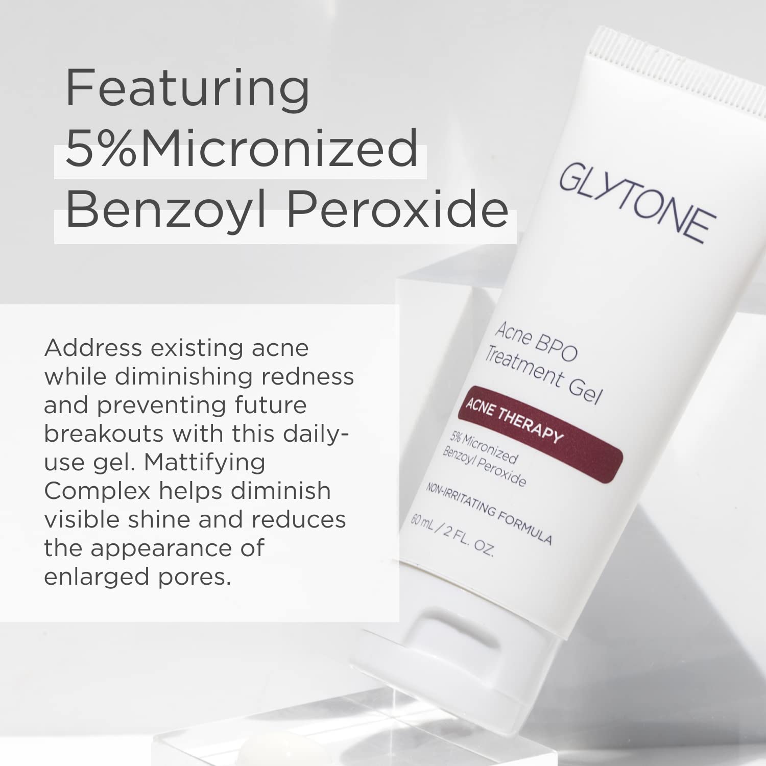 Glytone BPO Gel Acné Hydratant sans trace blanche.