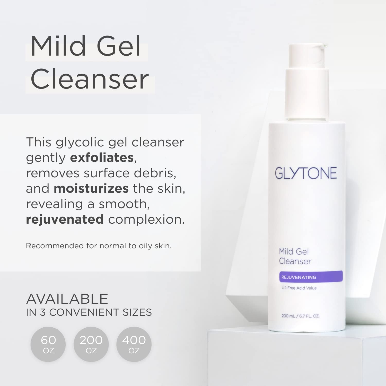 Glytone Mild Cream Cleanser, étiquette minimaliste, design épuré pour une routine quotidienne.