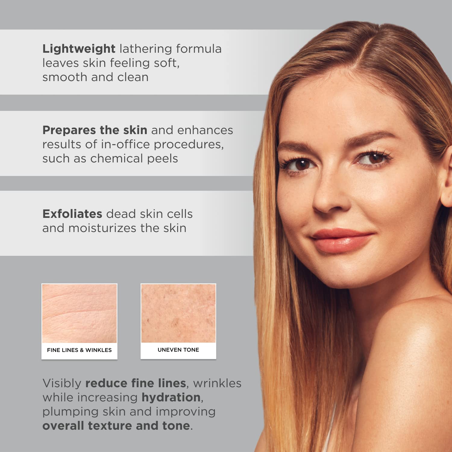 Ingrédients clés: acide glycolique et glycérine, exfoliation douce et hydratation