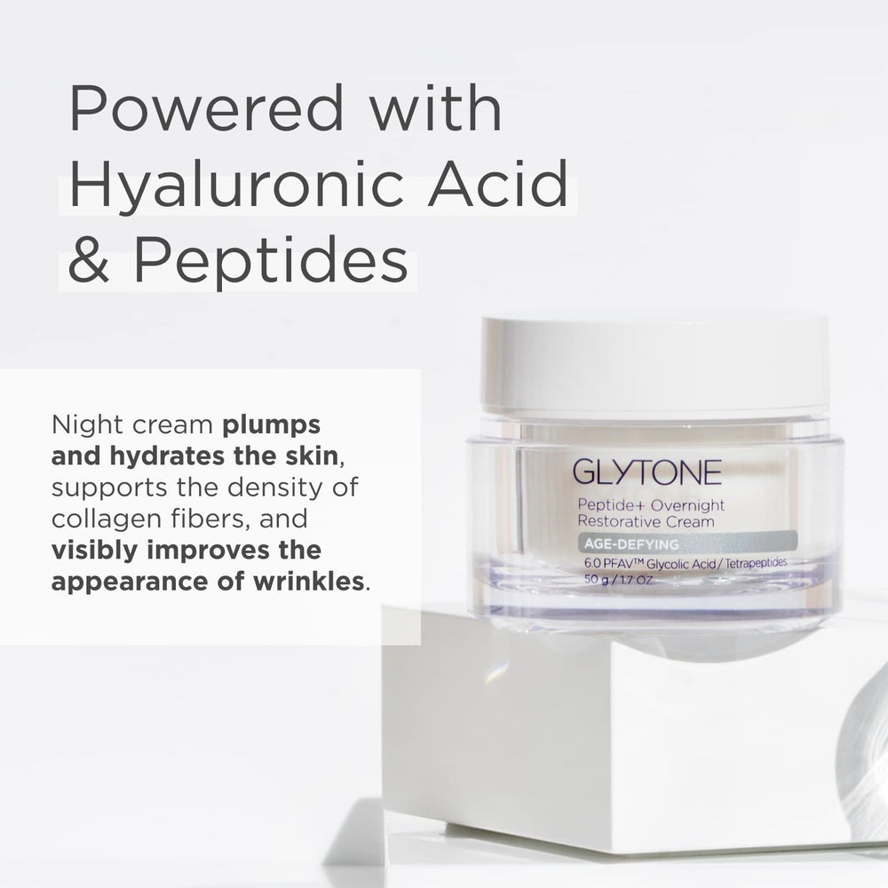 GLYTONE Peptide+ Crème Nuit application nocturne – routine simple pour visage et cou.