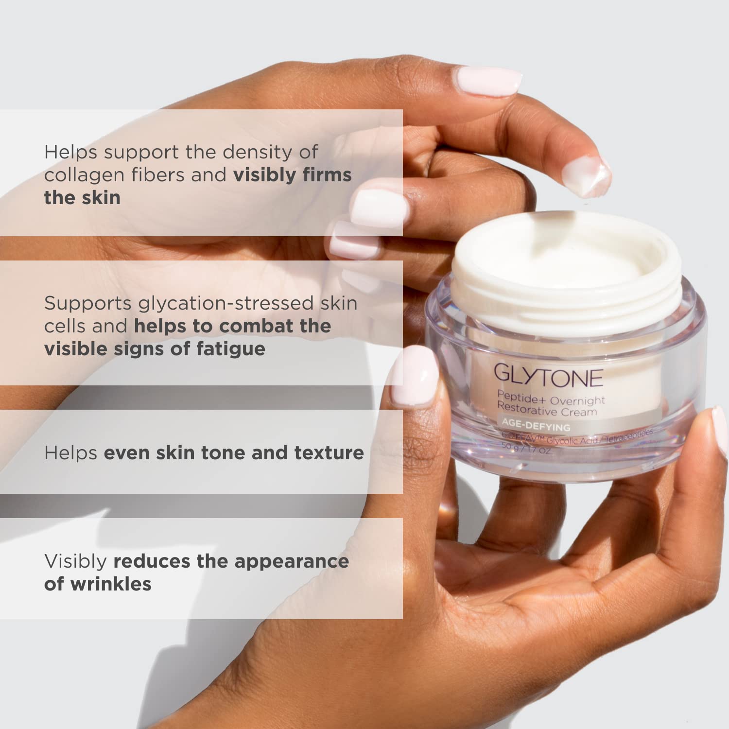 GLYTONE Peptide+ Crème Nuit soutien collagene – peut aider à préserver la fermeté.