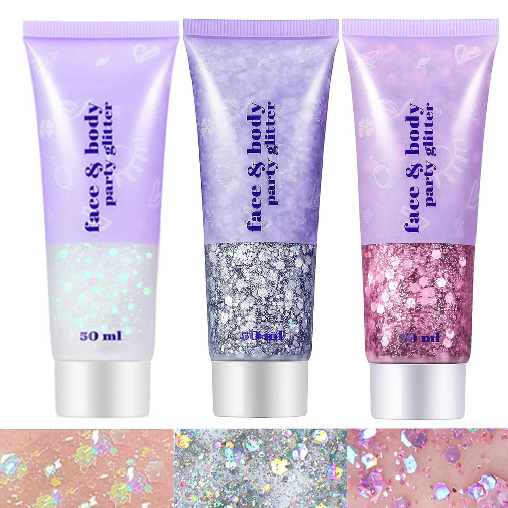 Go Ho gel paillettes: bouteille blanc-rose-argent holographique.