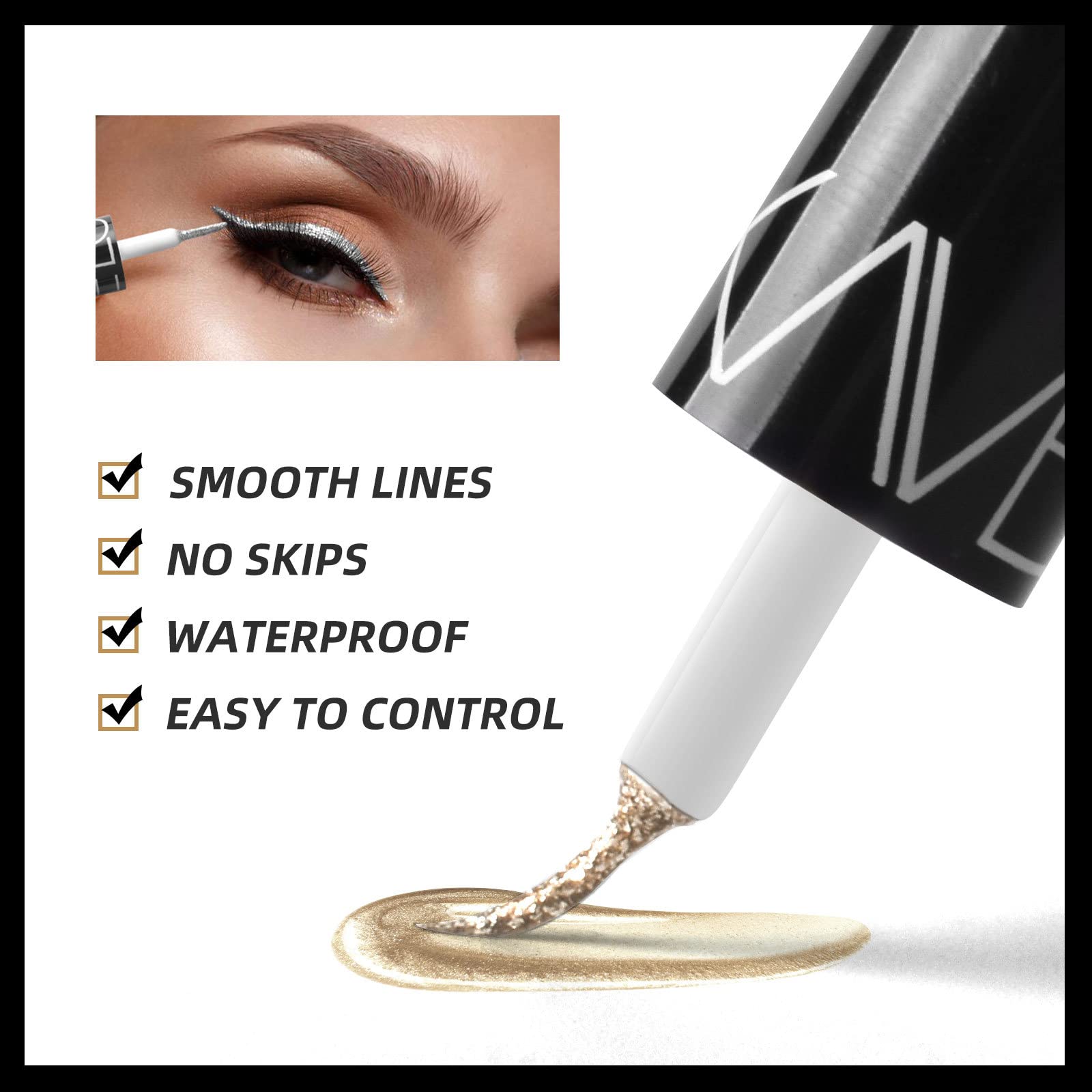 Go Ho trait liquide scintillant texture métallique pour un regard lumineux et durable.
