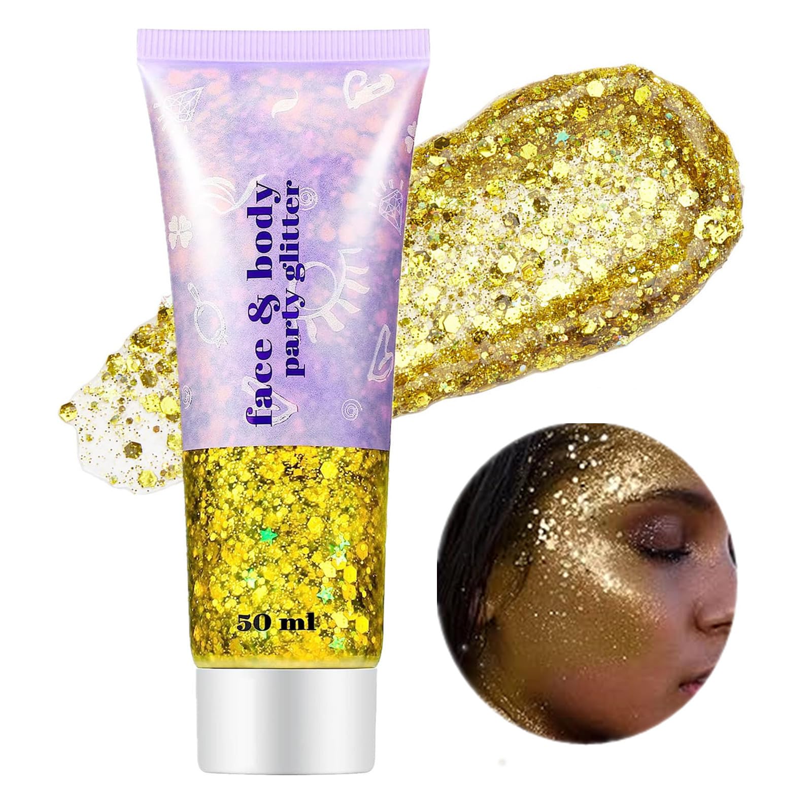 Go Ho paillettes Or pour visage et corps, effet holographique éclatant idéal pour les fêtes.