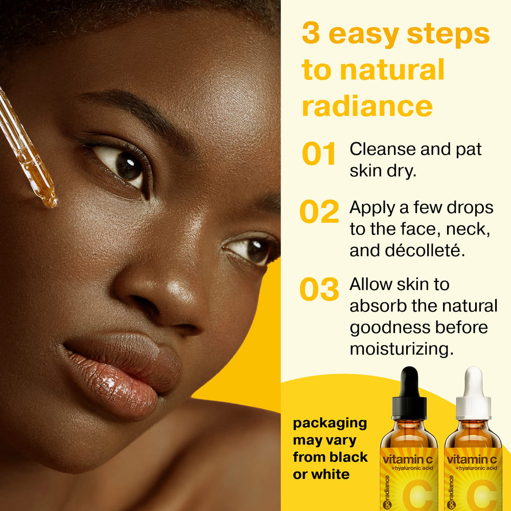 Go Radiance sérum vitamine C 20% – emballage éthique reflétant l'engagement végan.