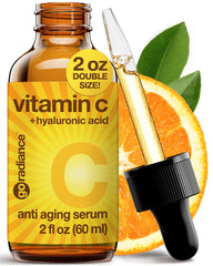 Go Radiance sérum vitamine C 20% – flacon pompe prêt à l'application matin et soir.