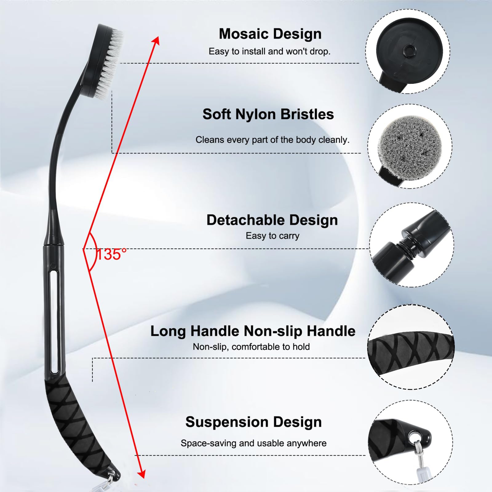 Gobiteli brosse-douche poignee-courbe atteint les zones difficiles