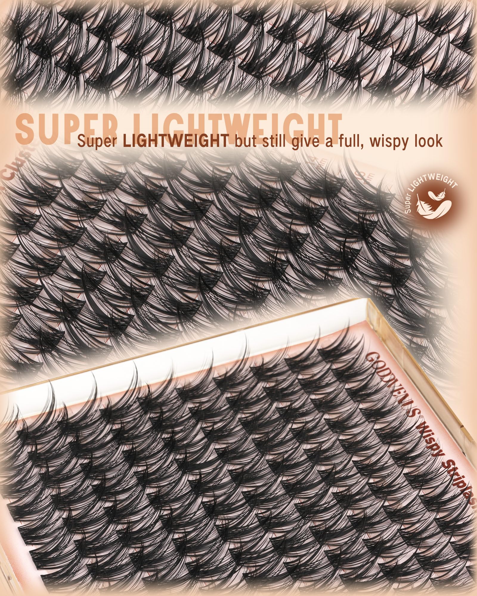 Goddvenus Wispy Lash Clusters, design polyvalent pour couches variées 12-14-16 mm.