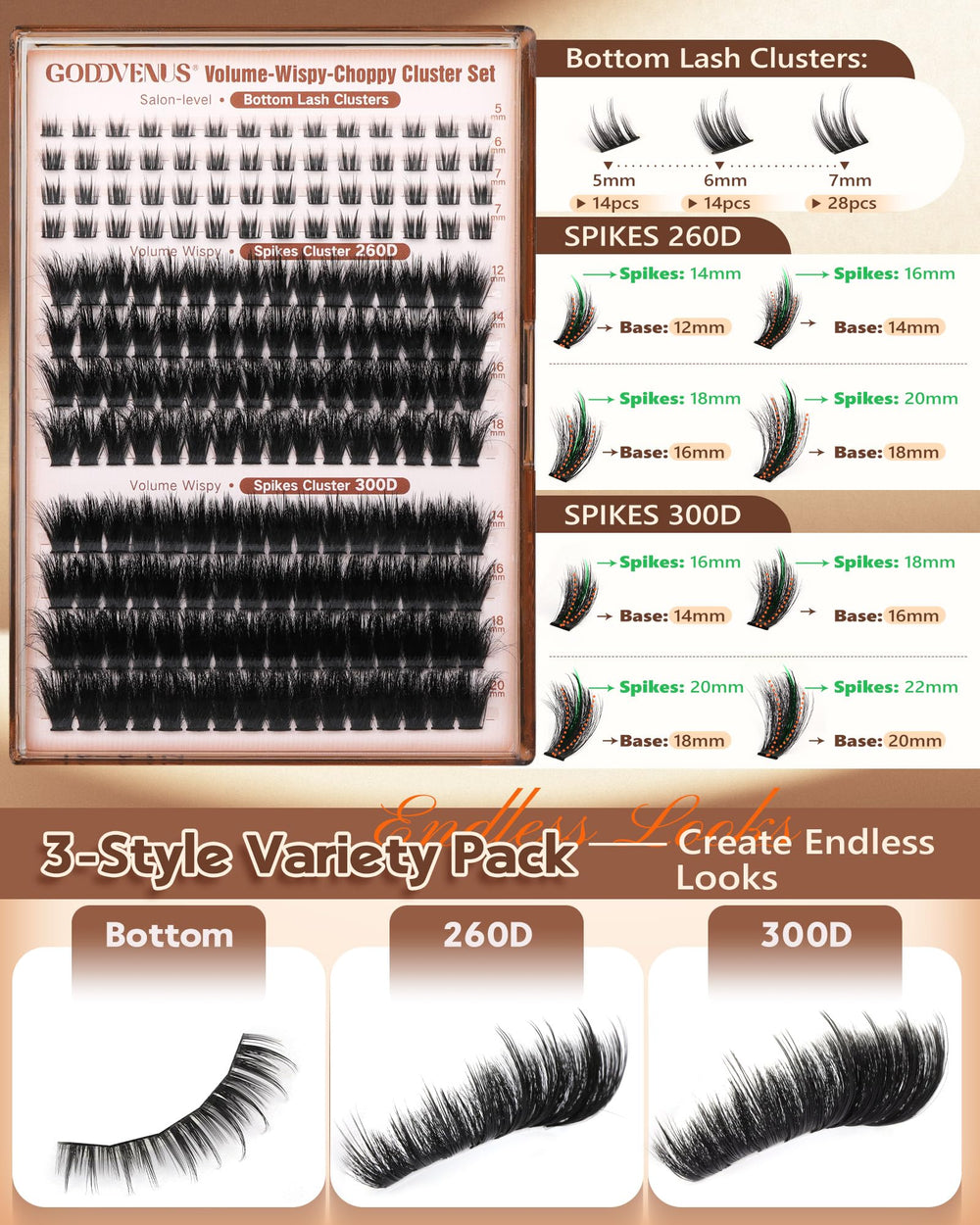 Goddvenus extensions cils bas inclus pour un contour équilibré.