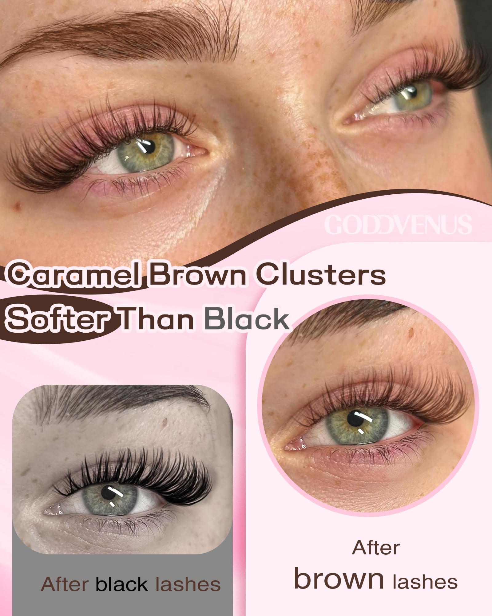 Texture soyeuse des cils clusters brun clair par Goddvenus pour plus de confort.