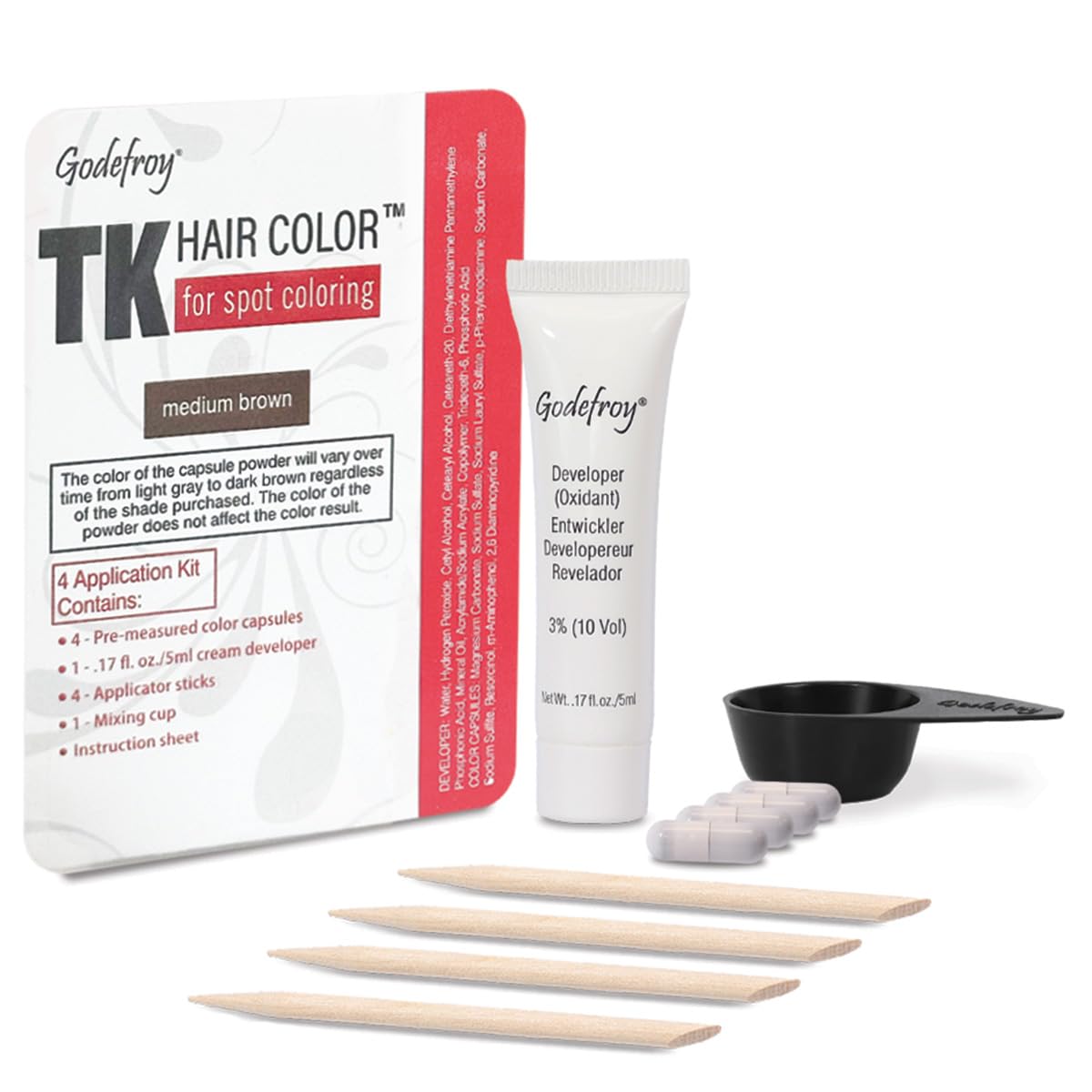 Godefroy: capsules de coloration cheveux pré-mesurées pour dosage précis.