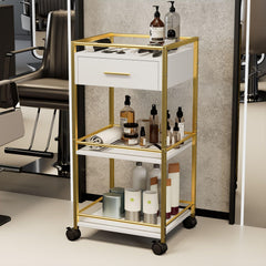 GOFEI Salon Trolley Cart: 3 étagères pour organiser outils et produits coiffure.