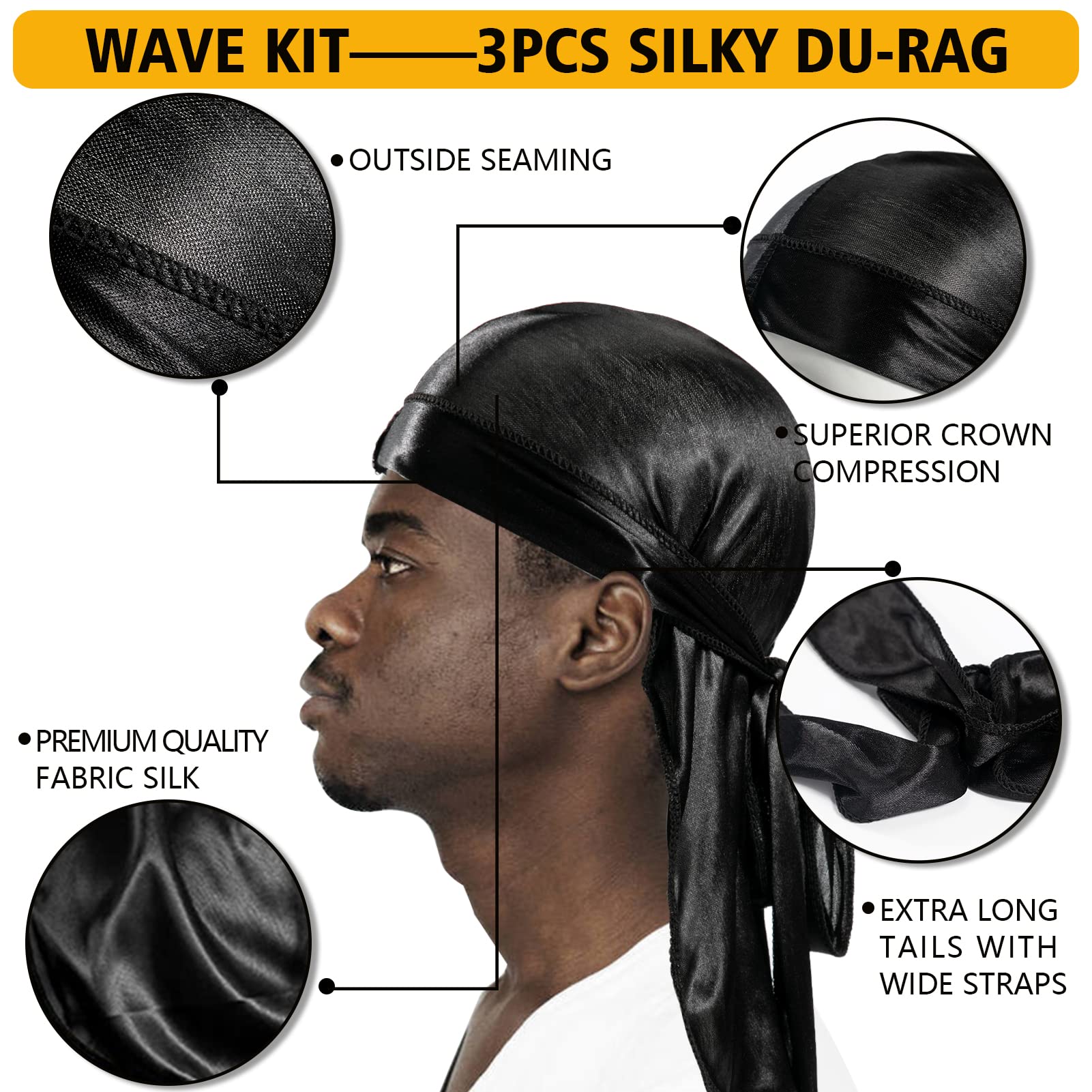 Goiple du-rag en soie à attache longue pour un maintien confortable
