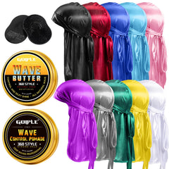 Goiple durag soyeux montrant une coiffure 360 ondes pour un maintien confortable.