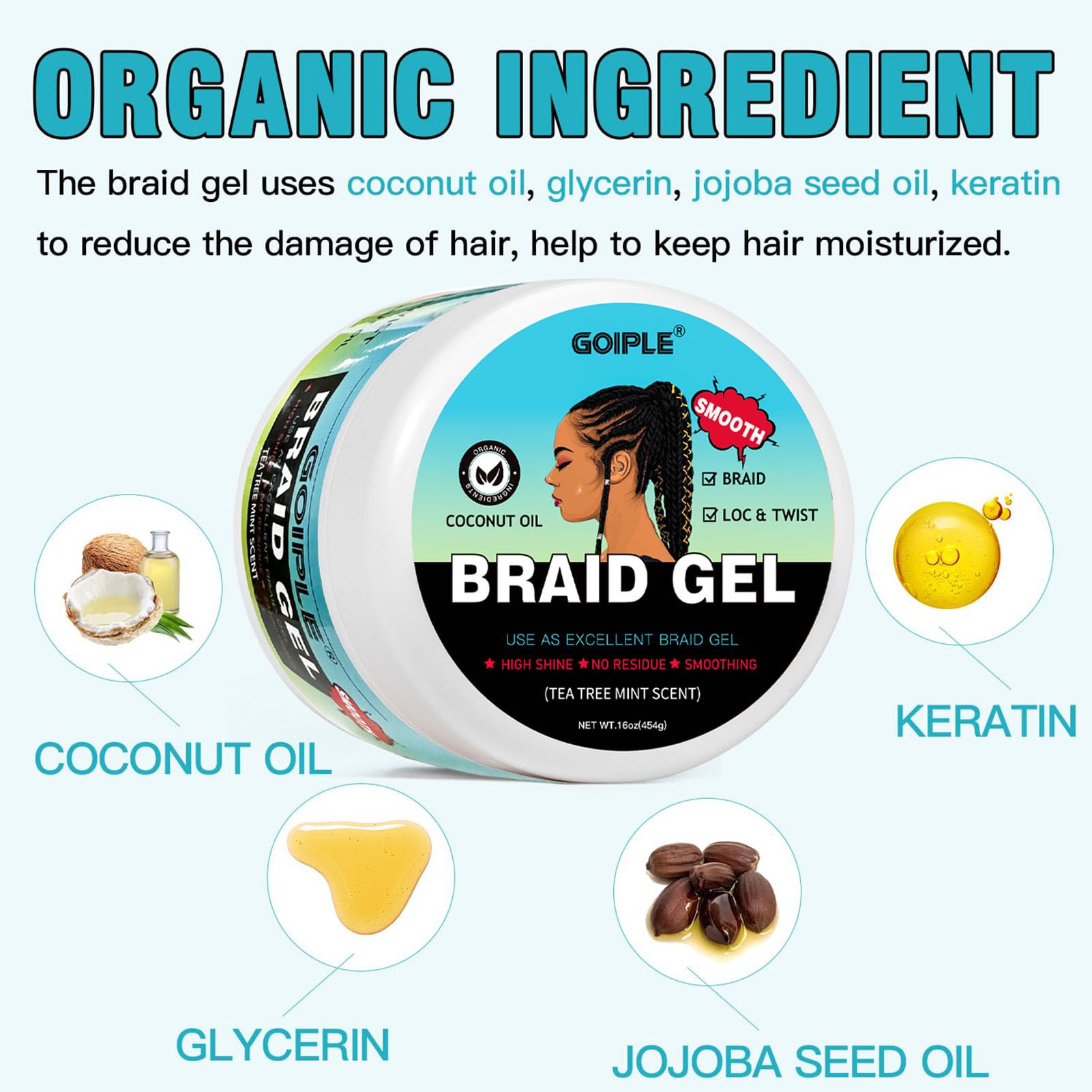 Goiple Gel de braidage, démonstration d'application avant le tressage pour un résultat lisse