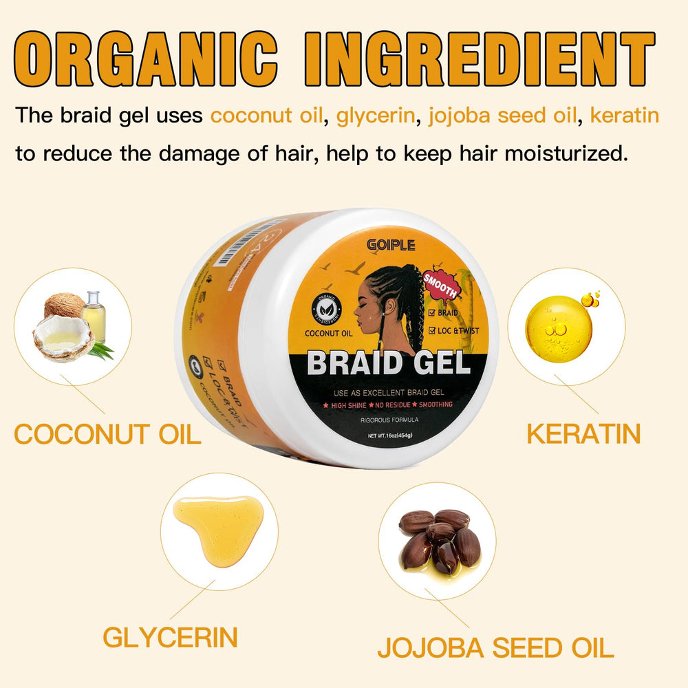 Goiple gel braidage tempes: contrôle des tempes sans résidus visibles.