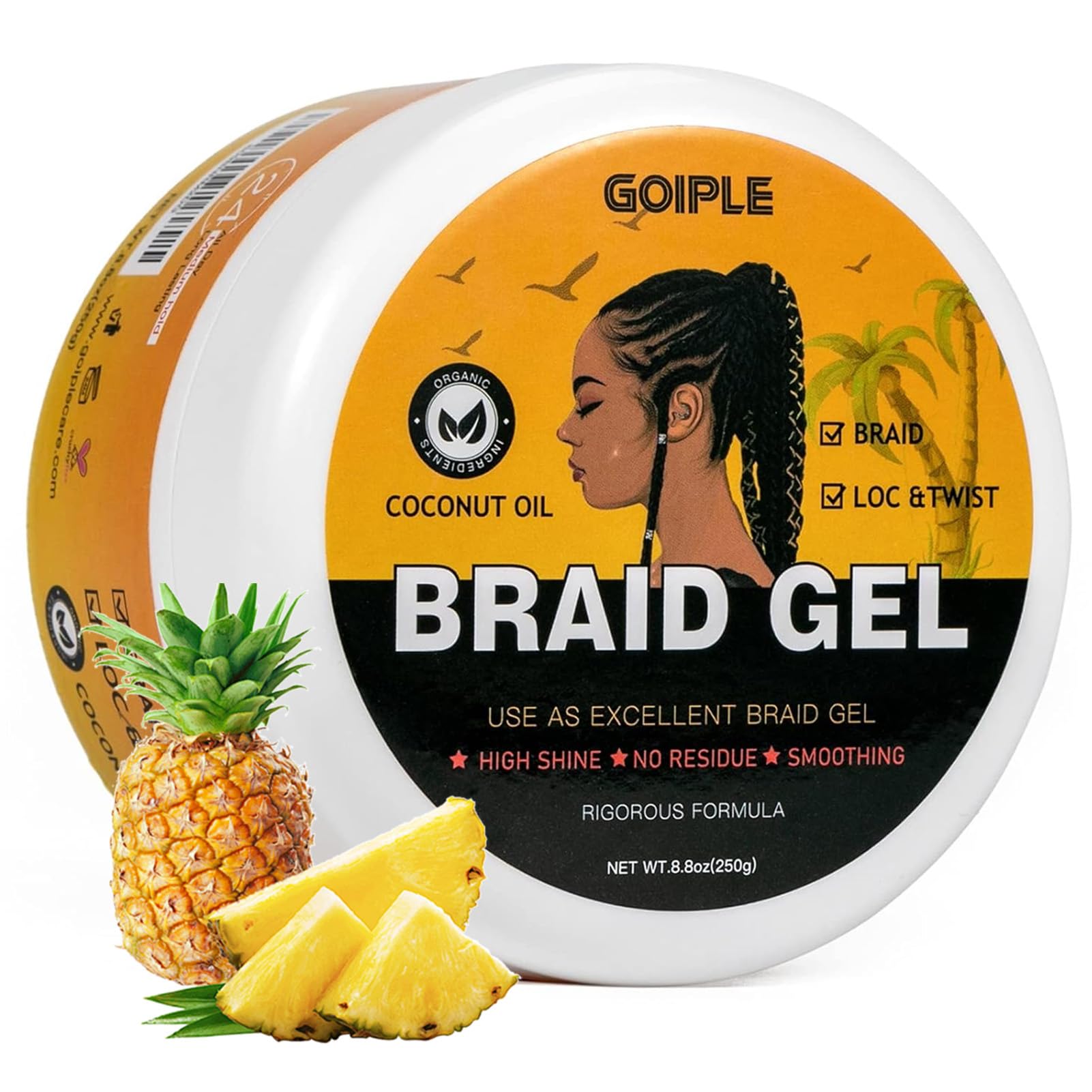 Goiple gel tressage: bouteille en gros plan avec tenue extrême.