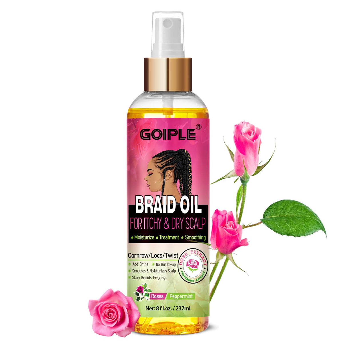 Goiple Huile Braid: flacon-versement, application précise et confort cuir chevelu.
