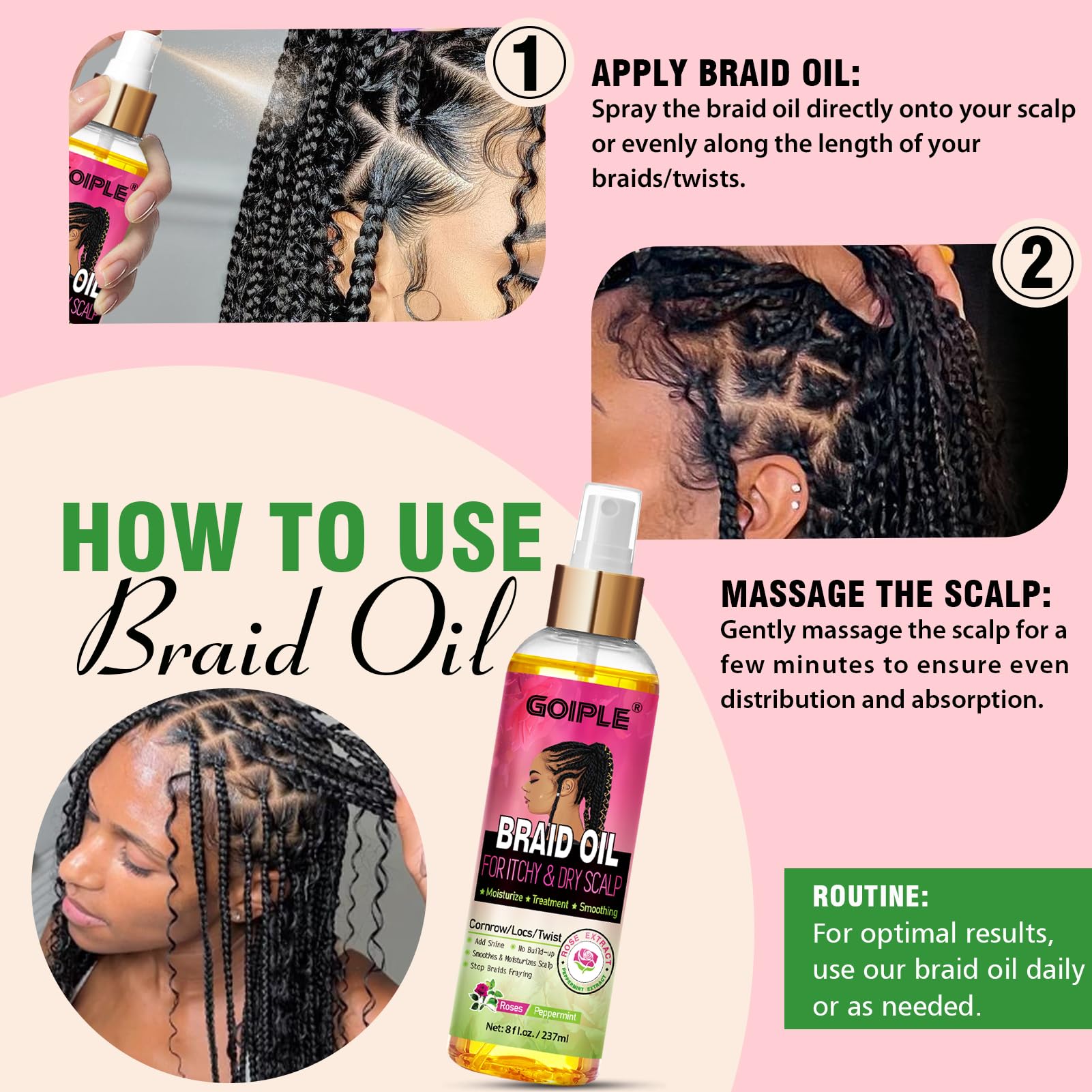 Goiple Huile Braid: locs-et-tresses, hydratation durable.