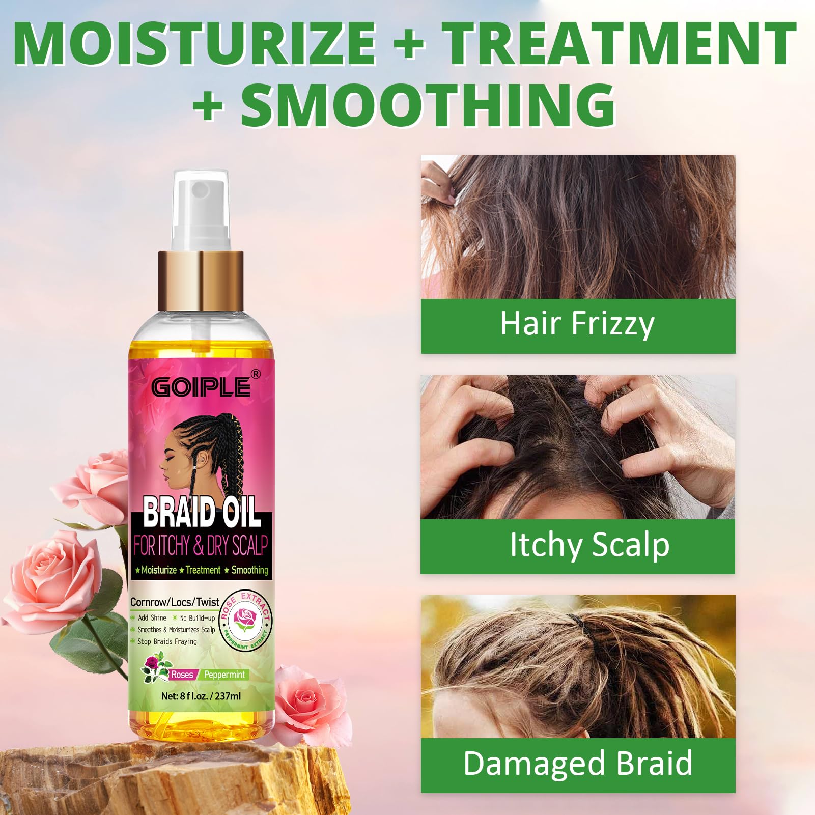 Goiple Huile Braid: utilisation-quotidienne, routine rapide et simple.