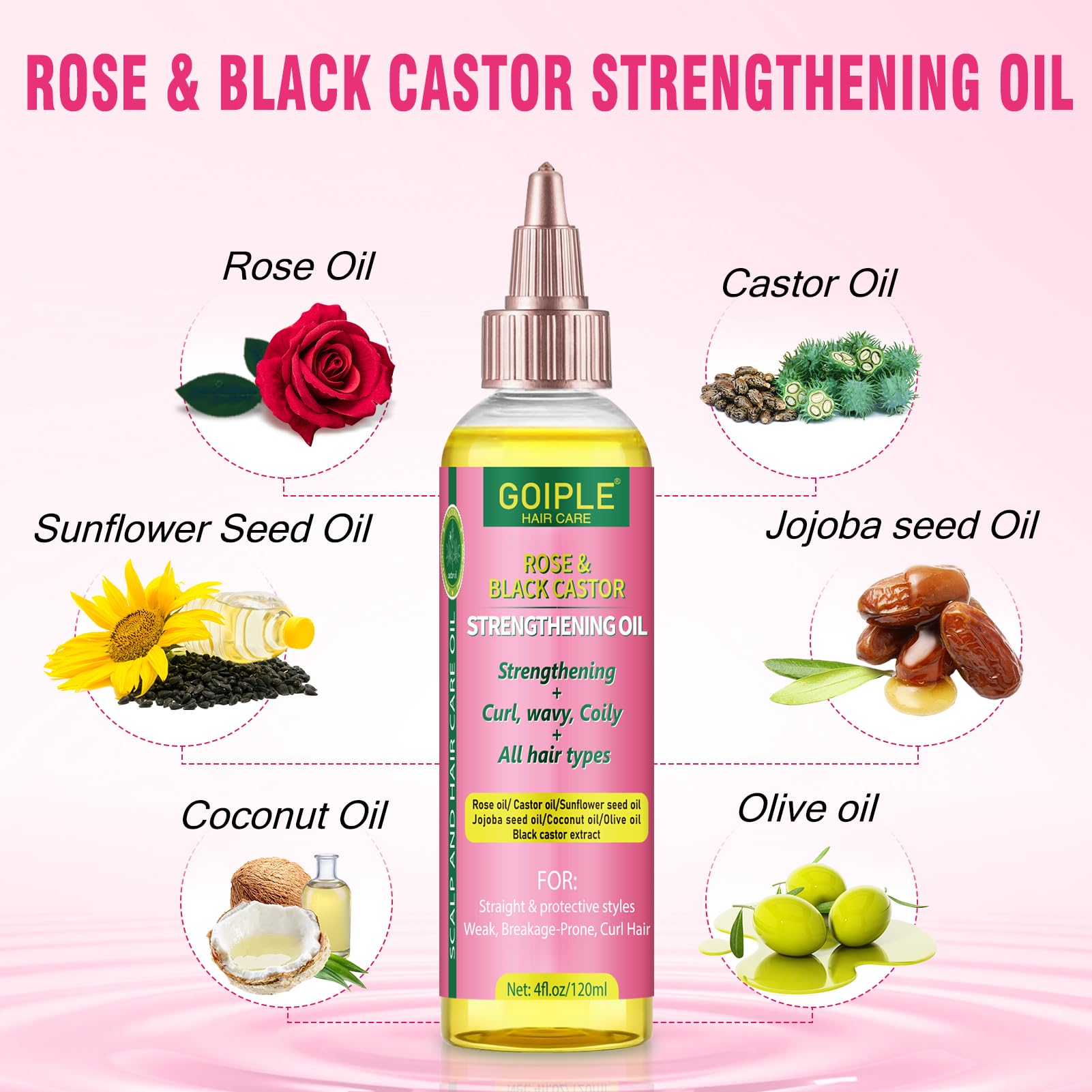 Goiple huile rose ricin nourrissante, cuir chevelu doux sans gras.