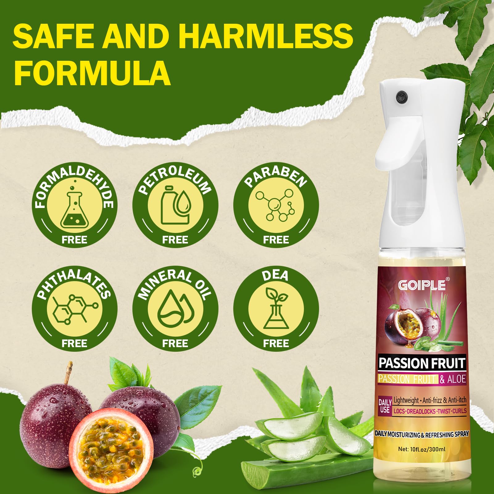 Goiple Loc Spray – tresses faciles à coiffer sans résidu gras.
