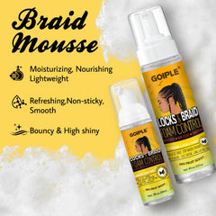 Goiple Mousse brillance – rendu lisse et éclatant sur les tresses.