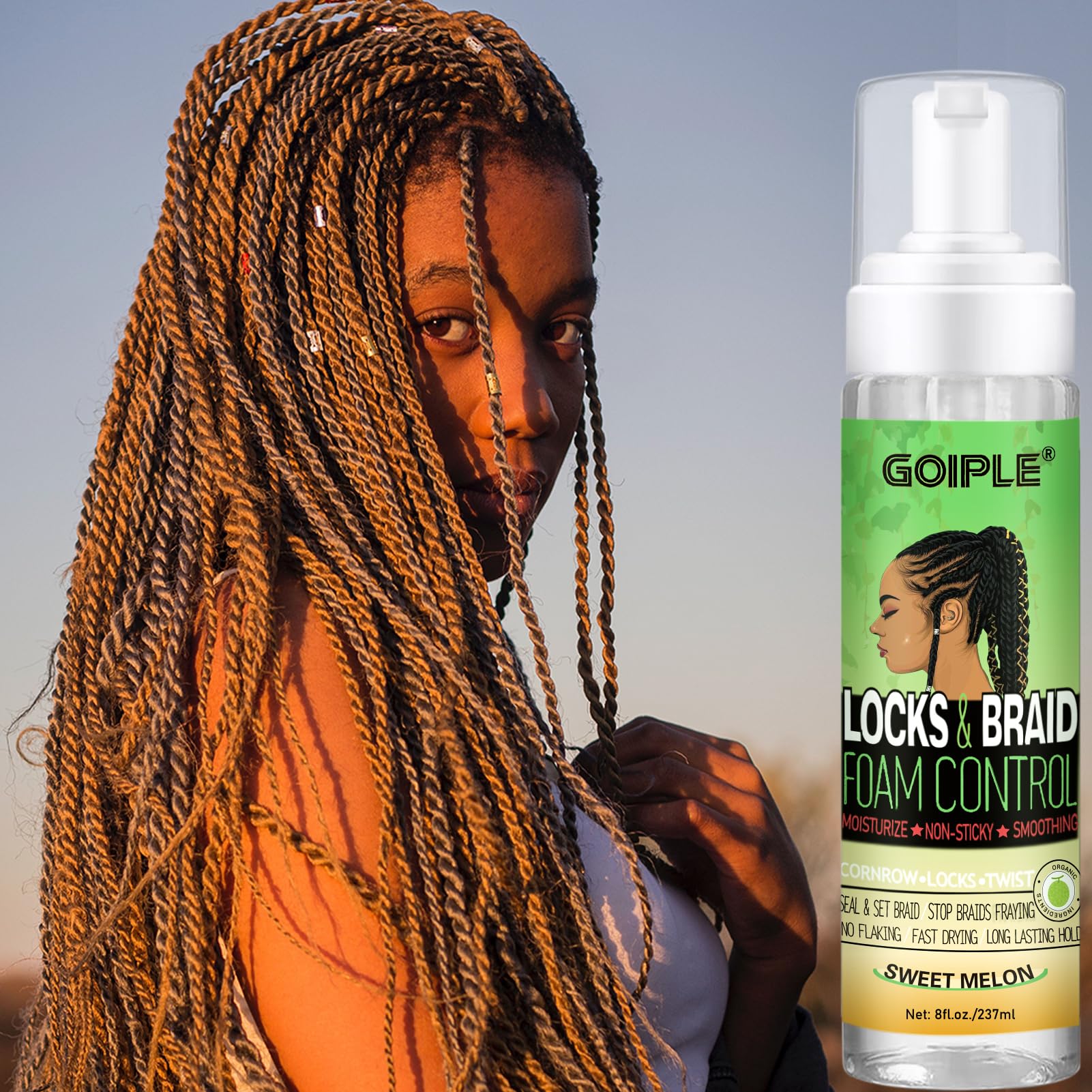Goiple mousse pour tresses – emballage écologique pour une routine durable.