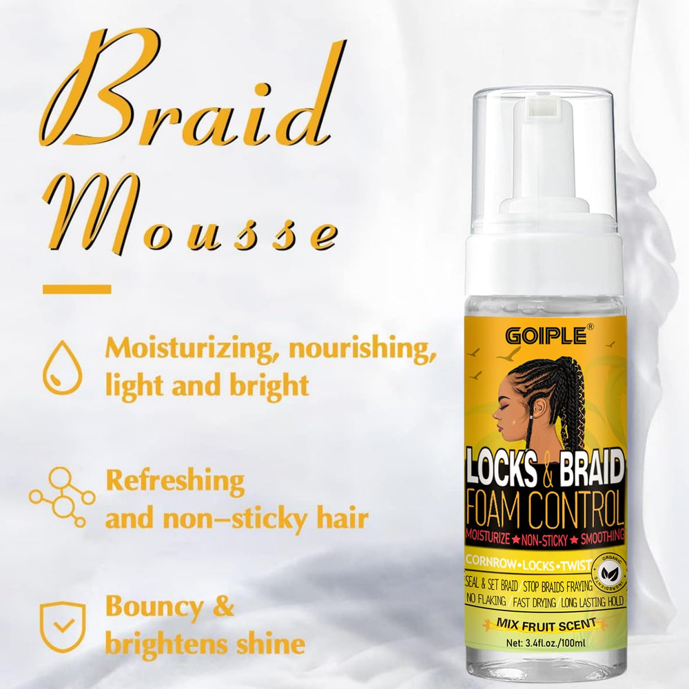 Goiple mousse pour tresses, fixation légère et hydratation préservée.