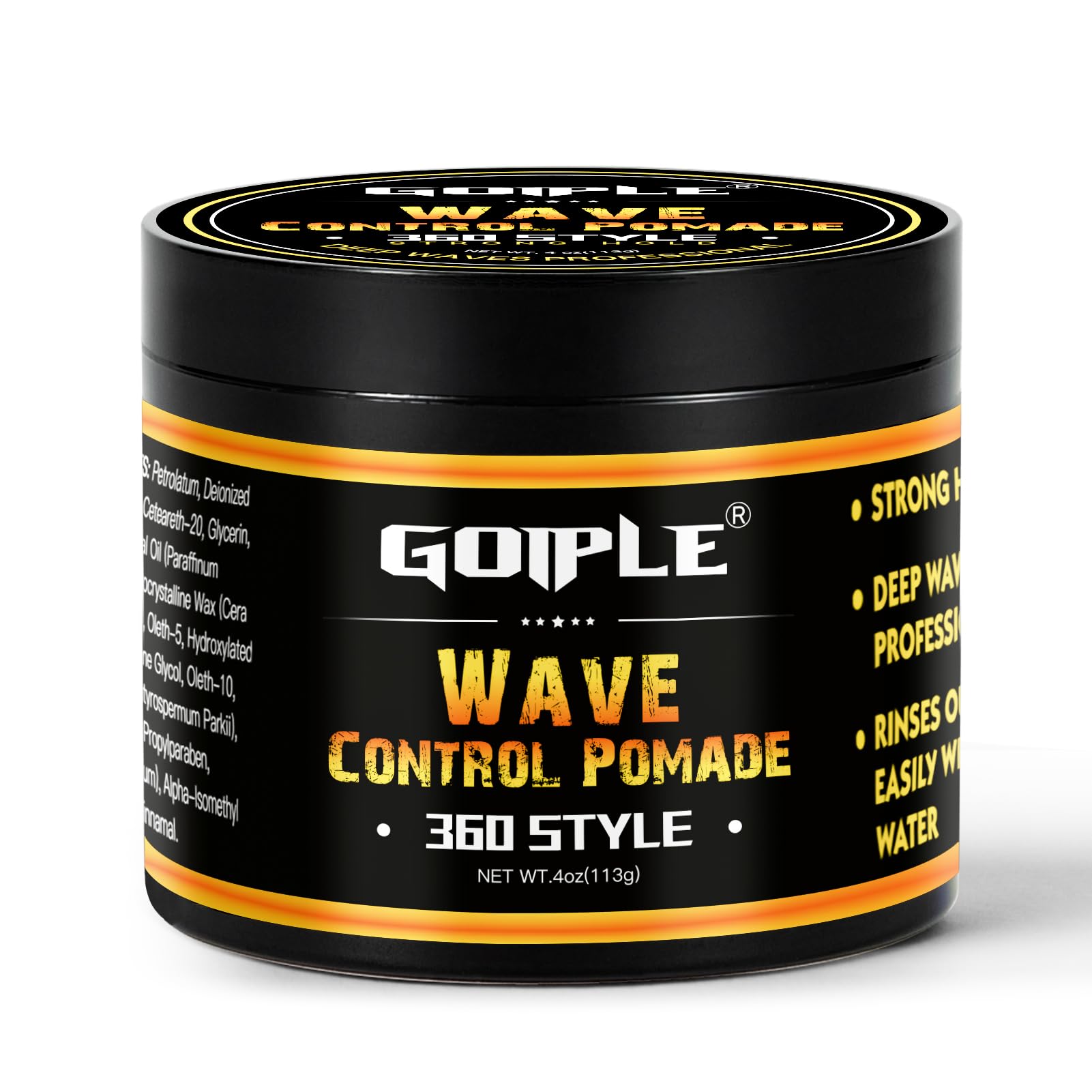 Goiple Natural Wave Pomade bottle close-up for strong hold and washability