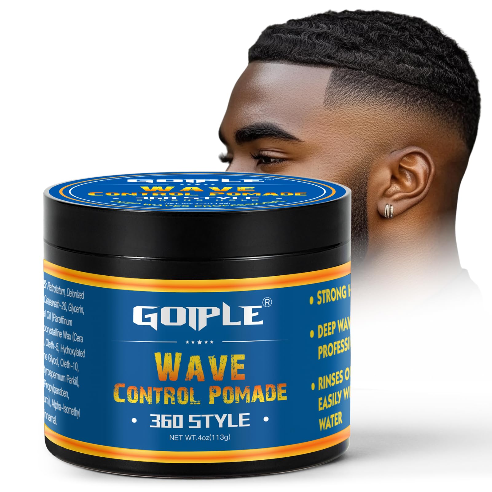 Goiple pomade: ondes naturelles, vue de la bouteille.