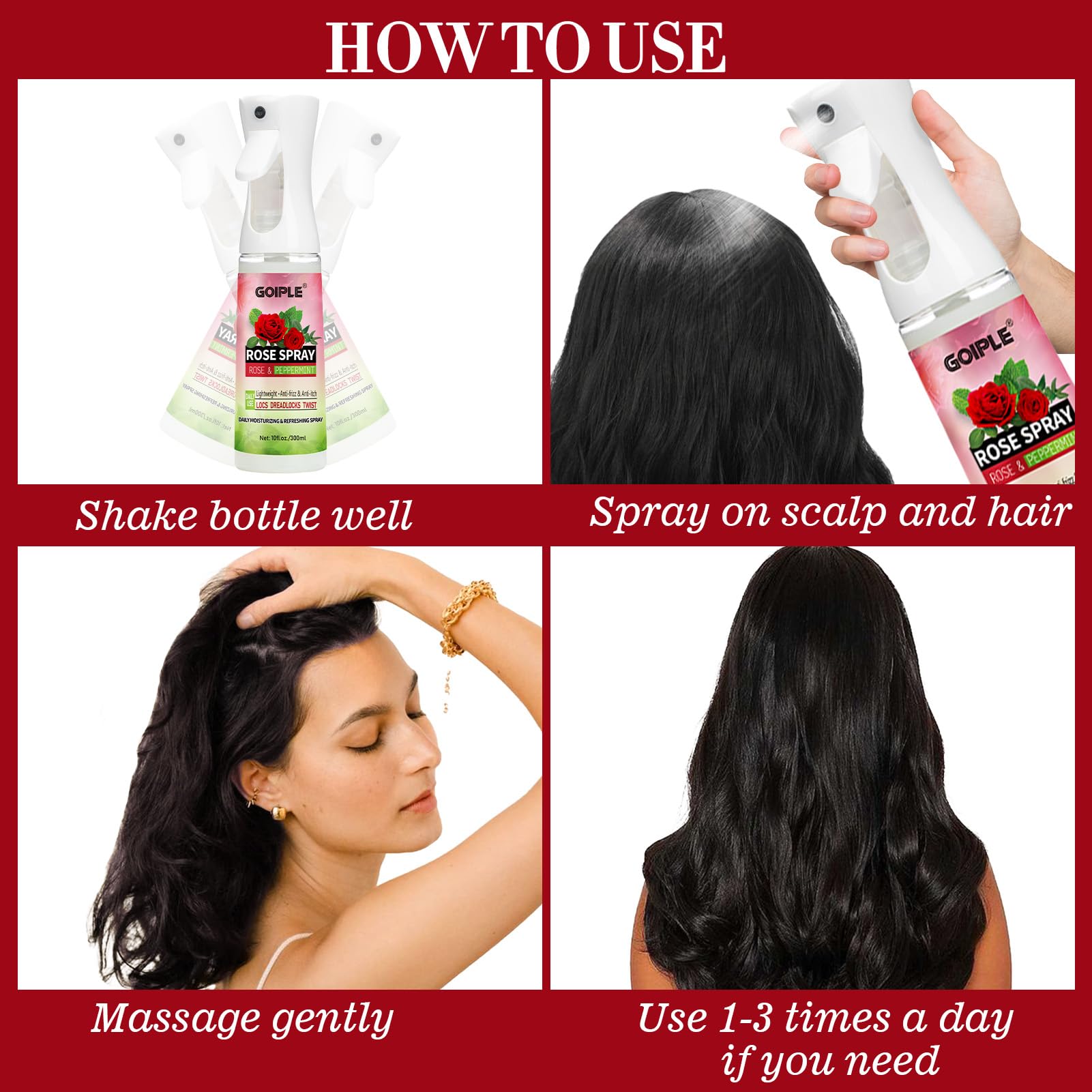 Goiple Rose Water Spray: rafraîchissement instantané et bien-être du cuir chevelu.