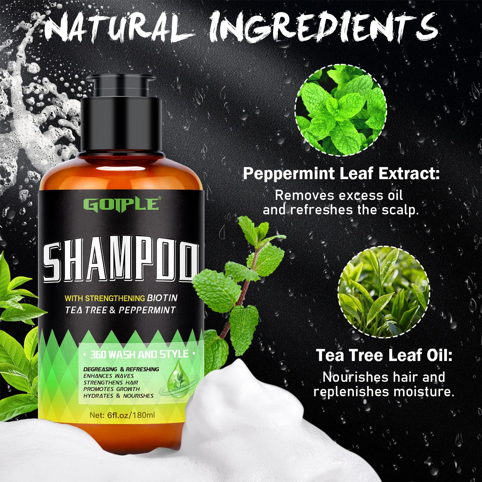 Goiple Shampoing hydratant menthe pour cheveux hydratés et sensation de fraîcheur