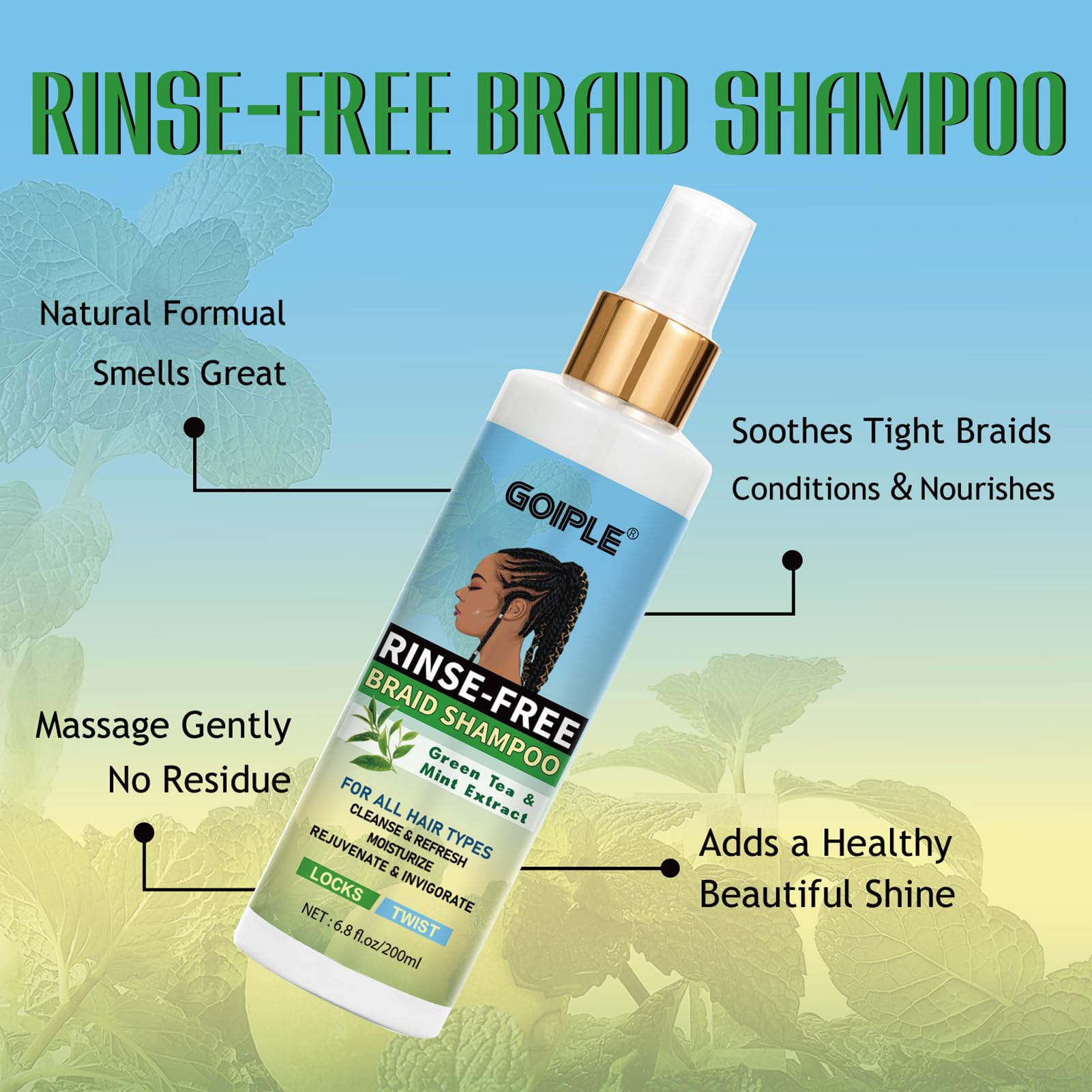 Goiple Shampoing Sans Eau nettoyage rafraîchissant pour cheveux protecteurs sans rinçage.