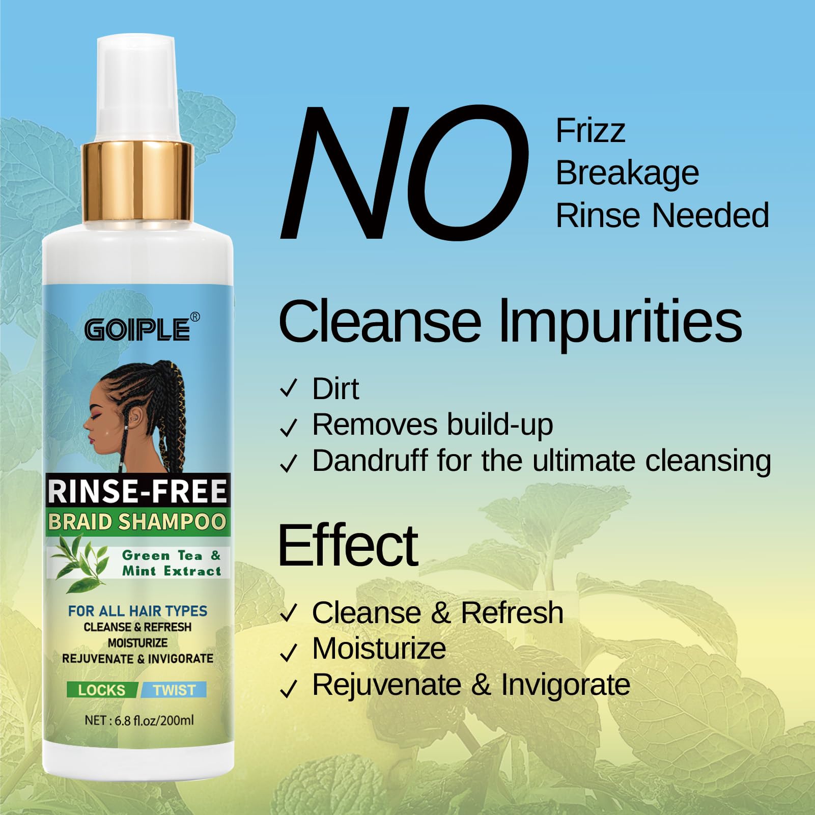 Goiple Shampoing Sans Eau texture crèmeuse prête à revitaliser les cheveux sans eau.