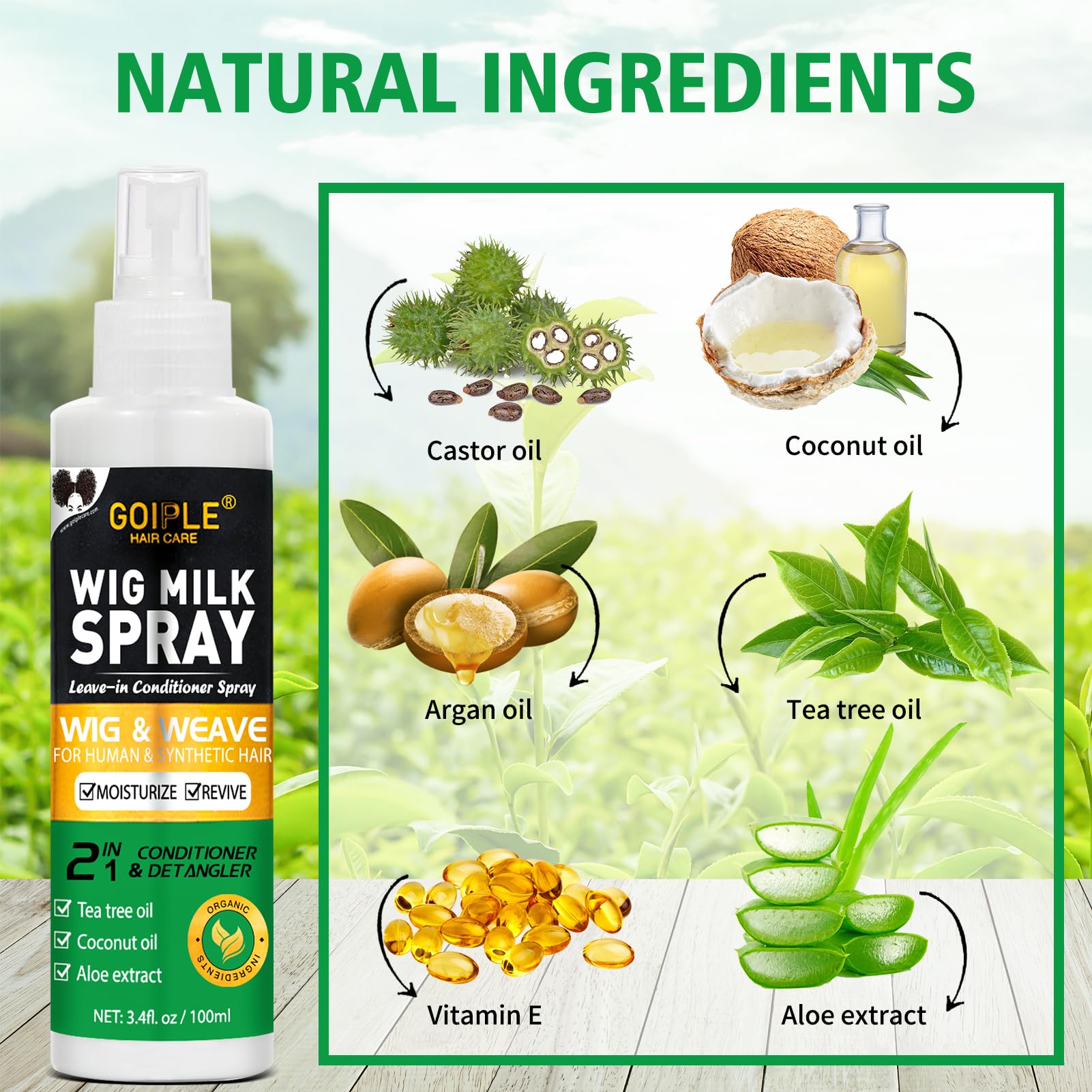 Goiple Wig Milk Spray, démêlage en douceur et soin revitalisant pour perruques synthétiques.