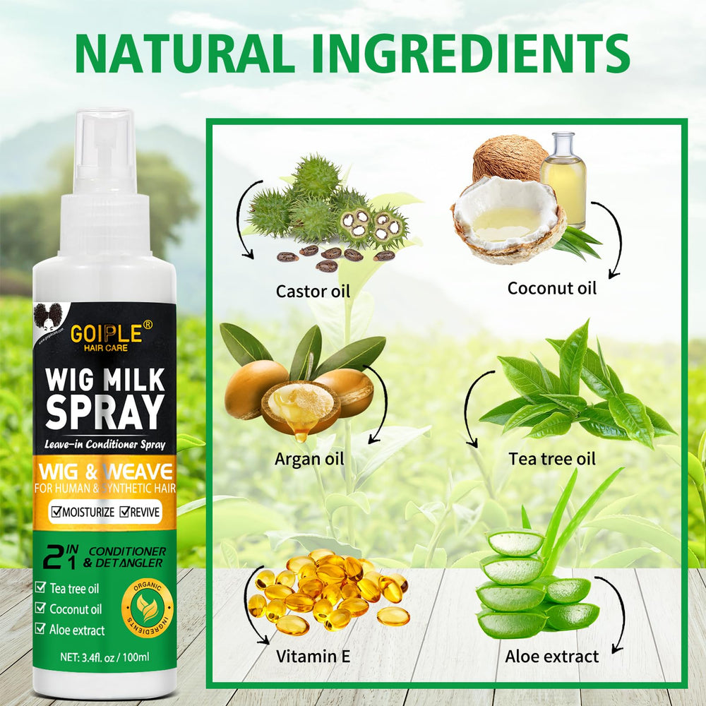 Goiple Wig Milk Spray, démêlage en douceur et soin revitalisant pour perruques synthétiques.
