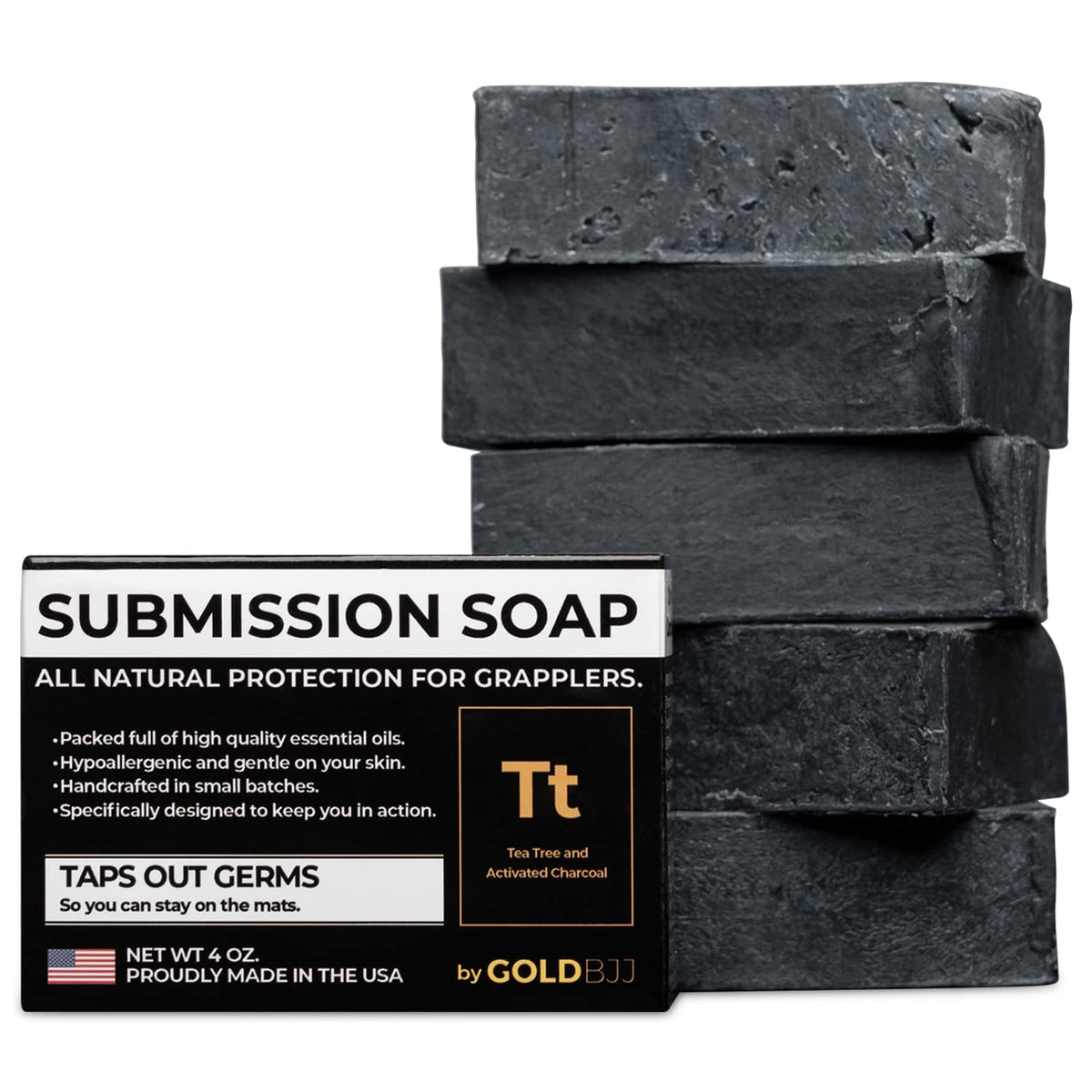 Gold BJJ savon-barre-4oz-arbre-the: sensation de fraîcheur après l'entraînement et peau propre.