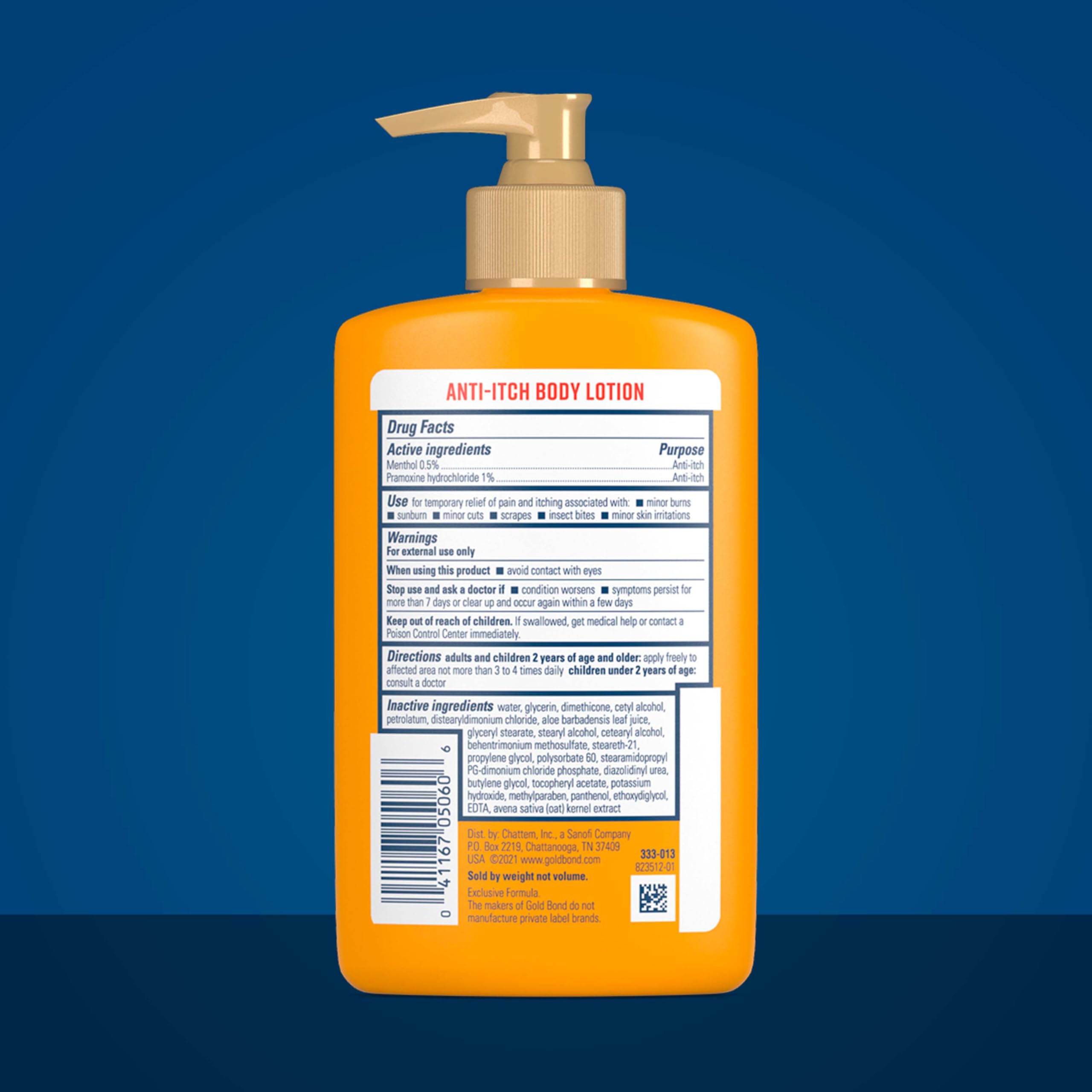 Gold Bond Lotion hydratante avec sept actifs, aloe et vitamines pour peau sèche.