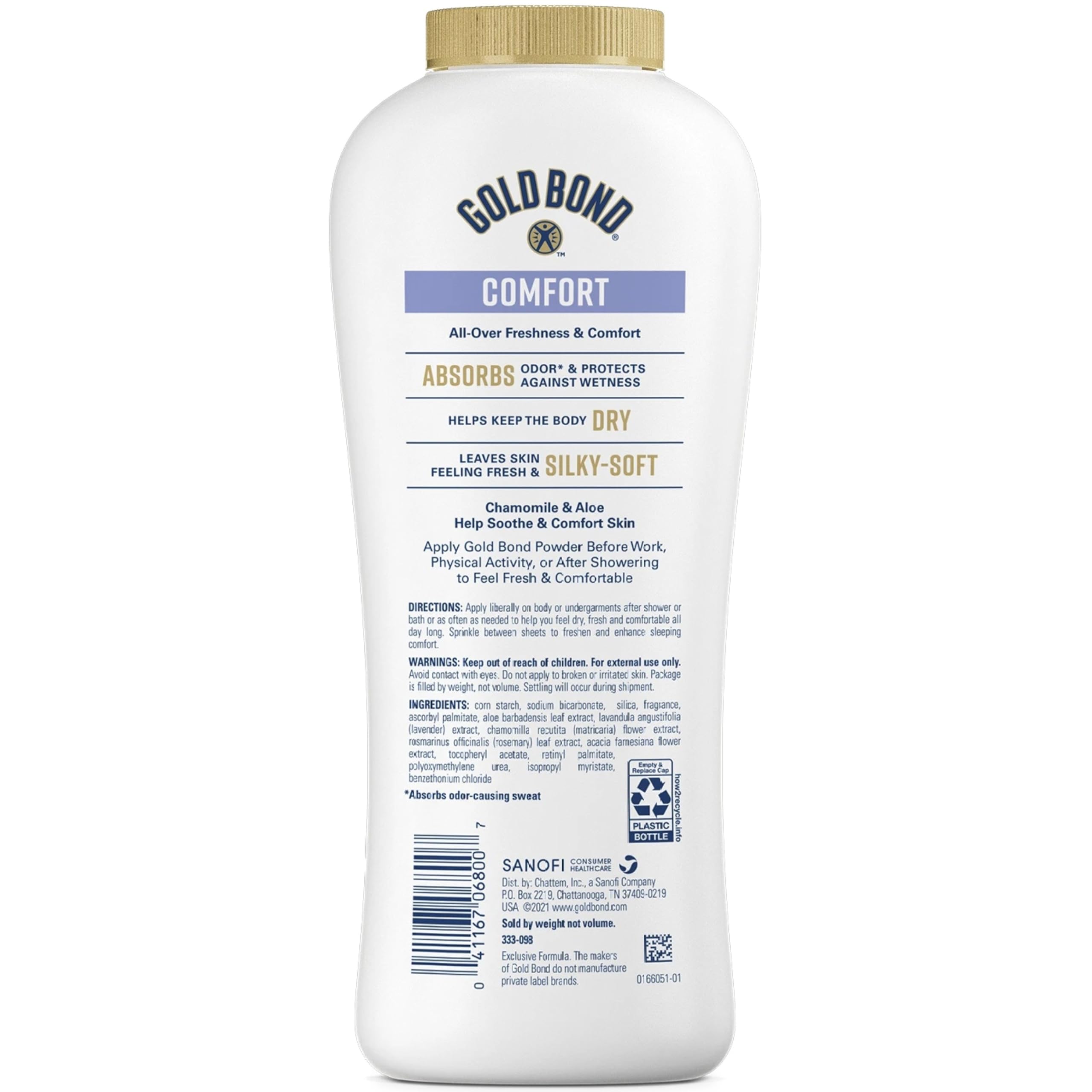 Gold Bond Ultimate Comfort Poudre corporelle offre un contrôle d'humidité durable toute la journée.
