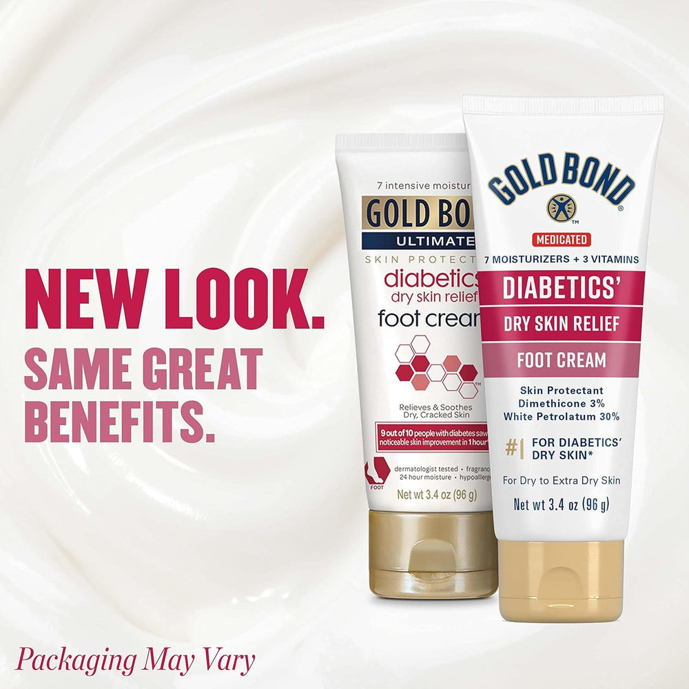Gold Bond Ultimate Diabetics' Foot Cream 2-pack label detail highlighting fragrance-free formula.